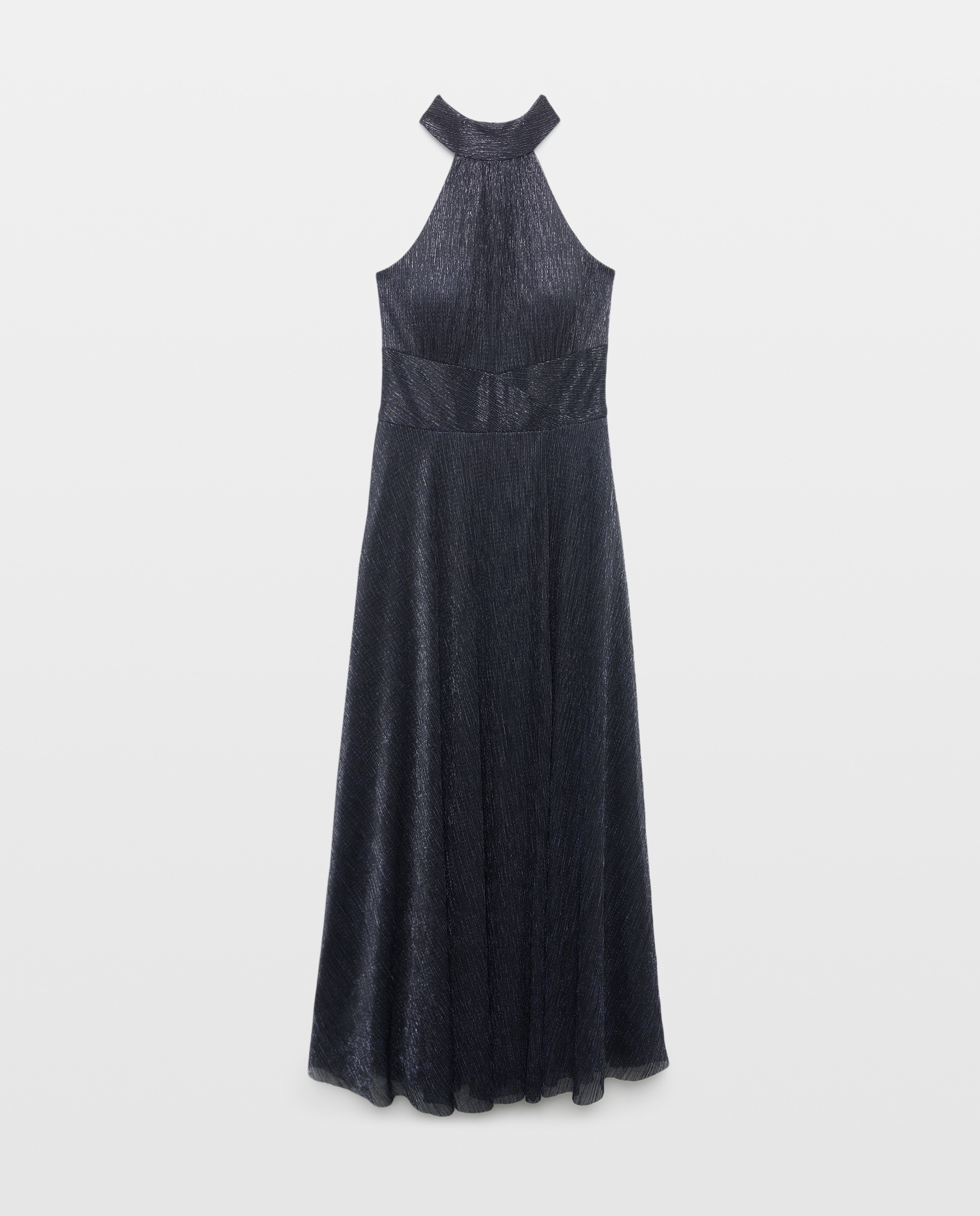 Vestido Comprido de Malha de Fio Metalizado Azul-marinho-4