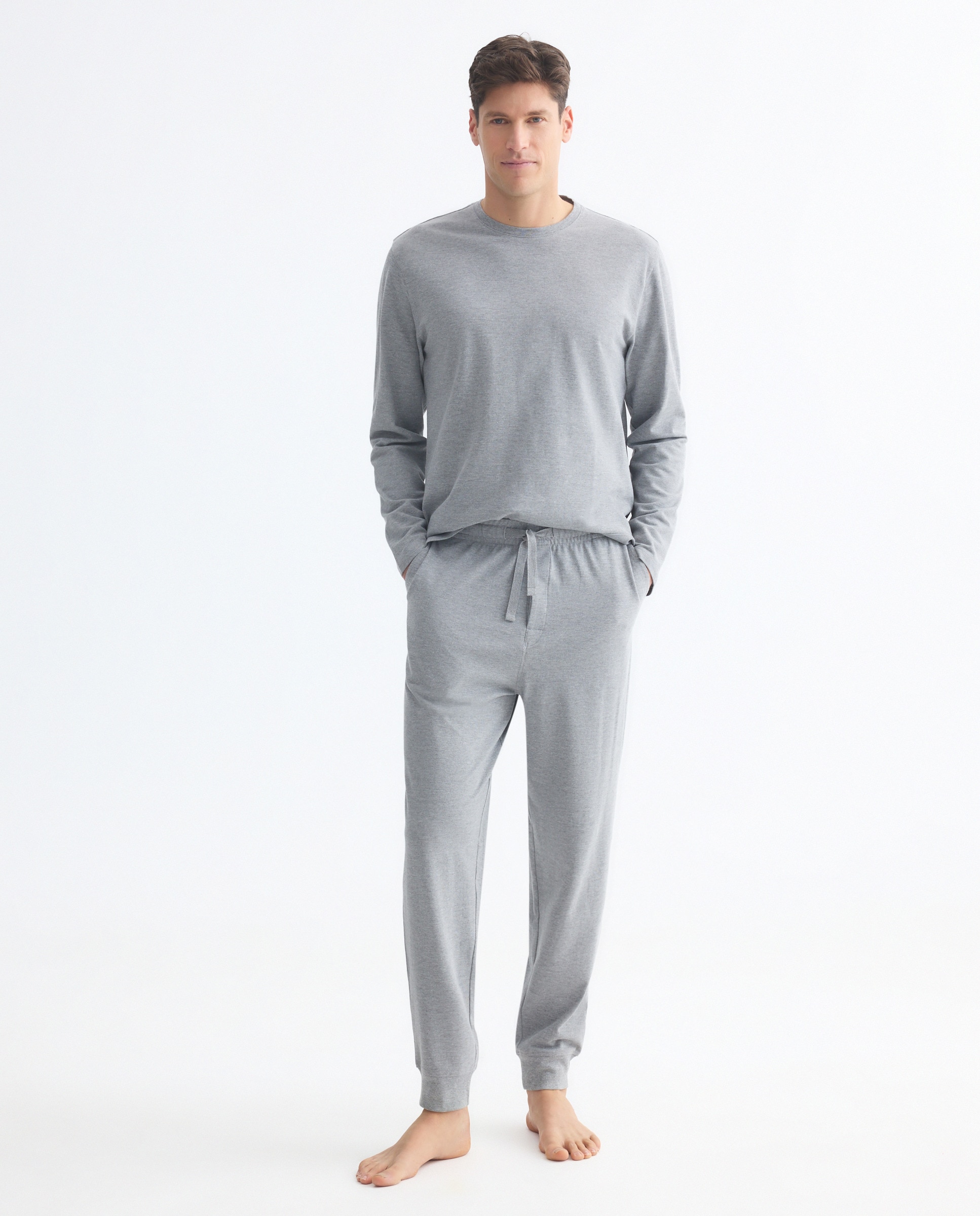 Pijama Comprido Liso Cinzento-claro-1