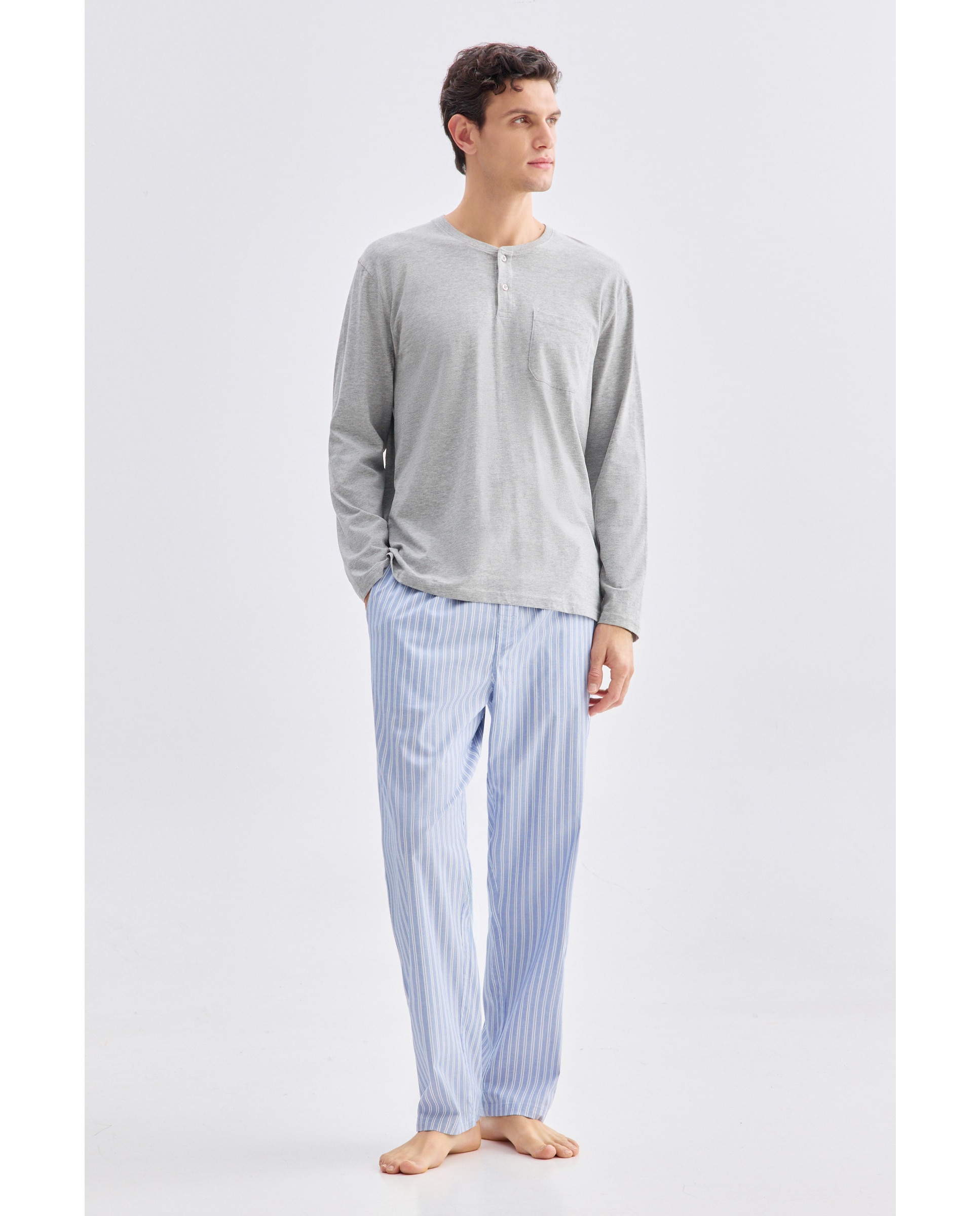 Pijama Misto Comprido Cinzento-claro-1