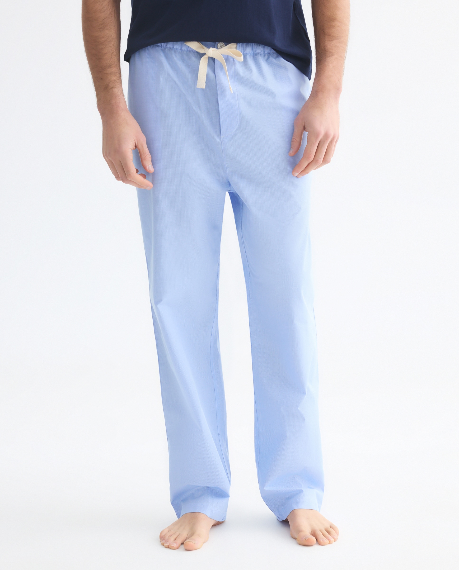Calças de Pijama em Popelina de Algodão 400 Azul-2