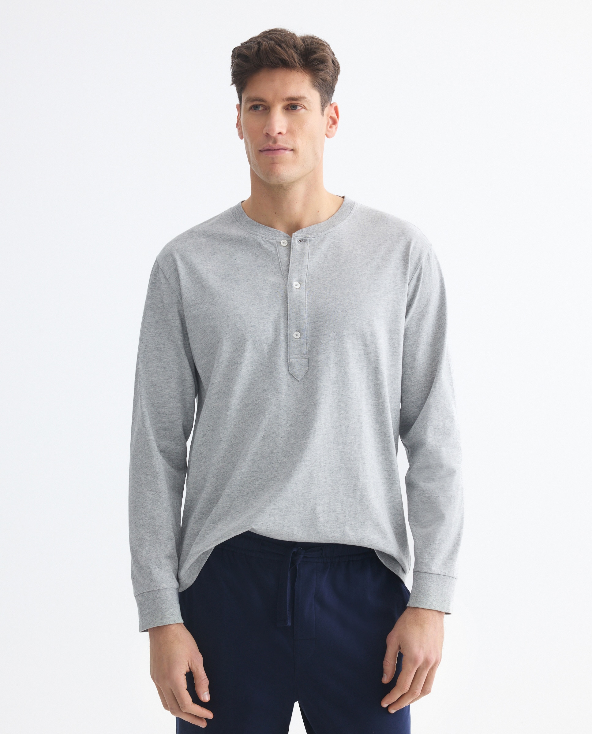 Camisola de Algodão Sustentável com Gola Tipo Padeiro e Manga Comprida 820 Cinzento Médio-1