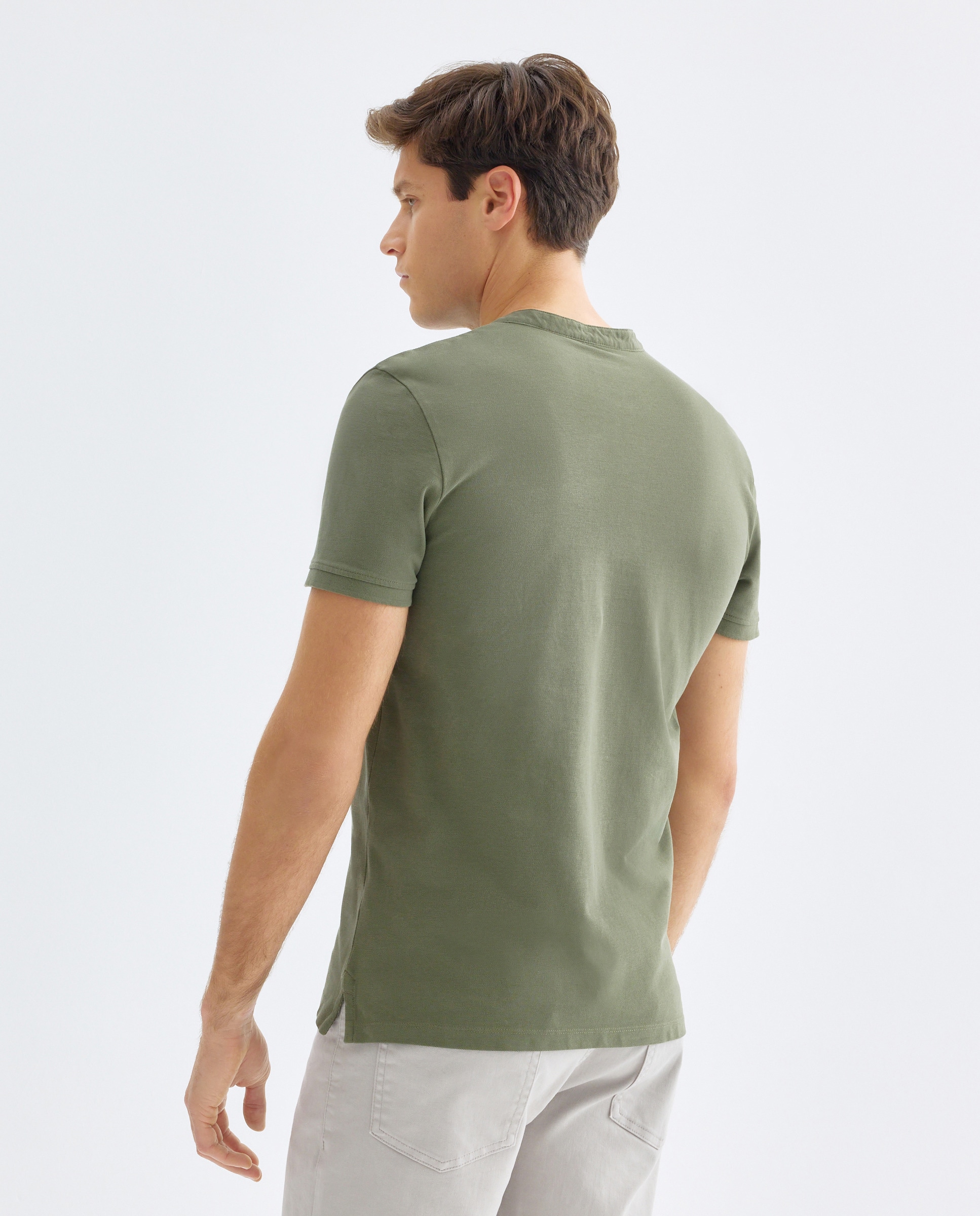 Polo de hombre manga corta cuello mao pique lavado 520 Kaki-3