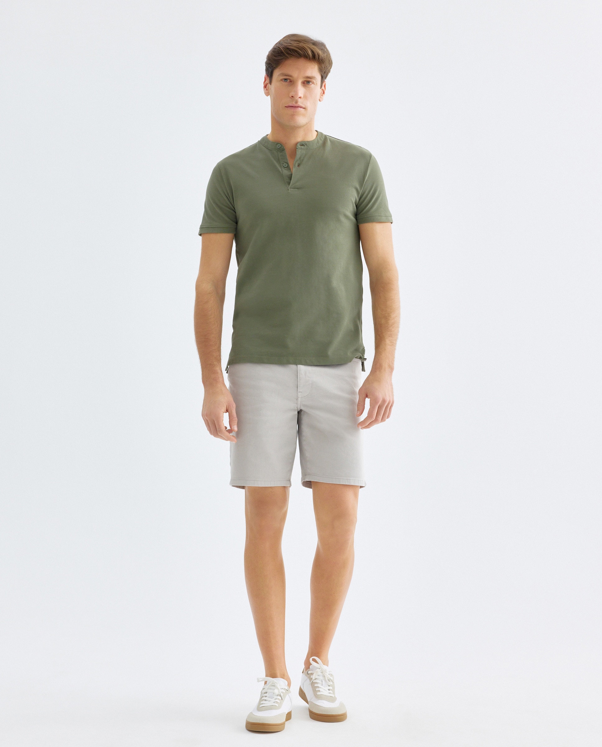 Polo de hombre manga corta cuello mao pique lavado 520 Kaki-2