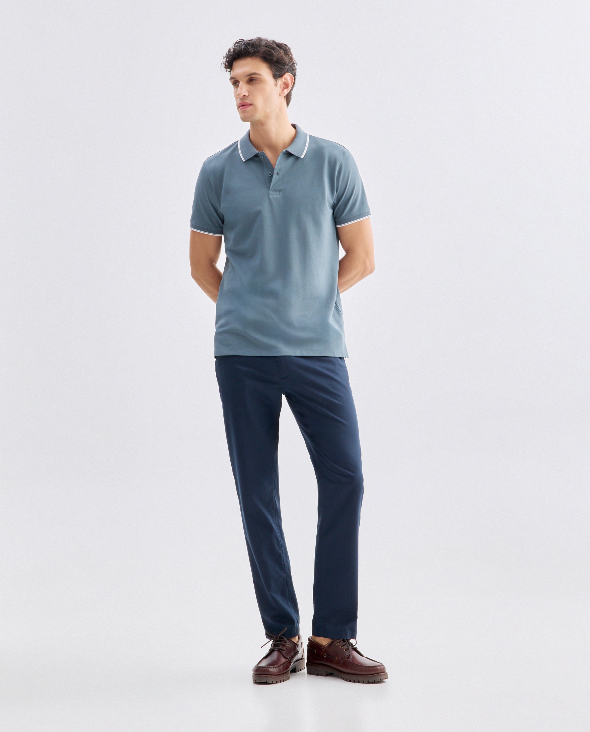 Polo de hombre manga corta raya color 400 Azul-2
