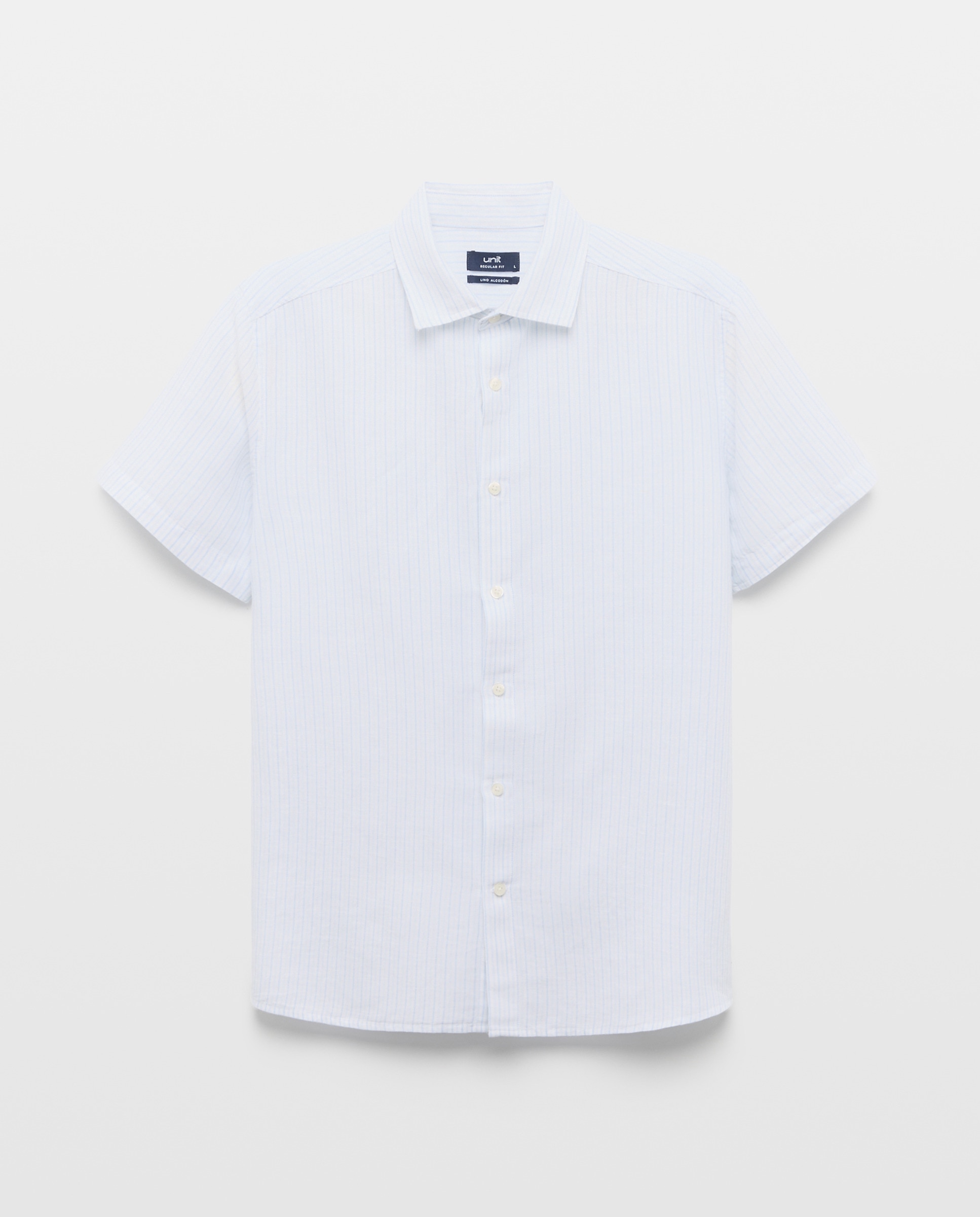 Camisa sport manga corta hombre con lino rayas 410 Azul claro-4