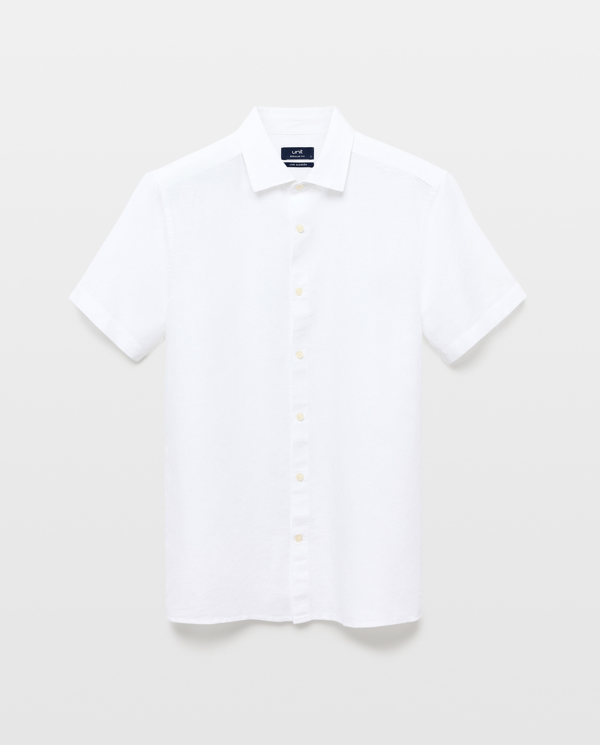 Camisa sport manga corta hombre con lino Blanco-4