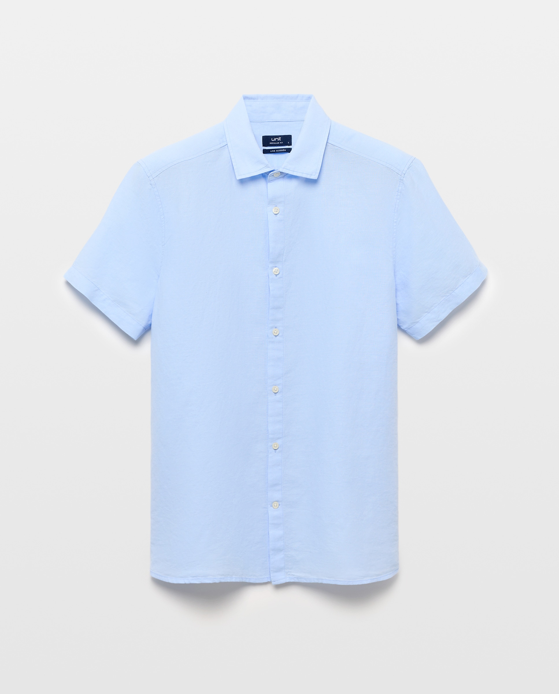 Camisa sport manga corta hombre con lino 410 Azul claro-4