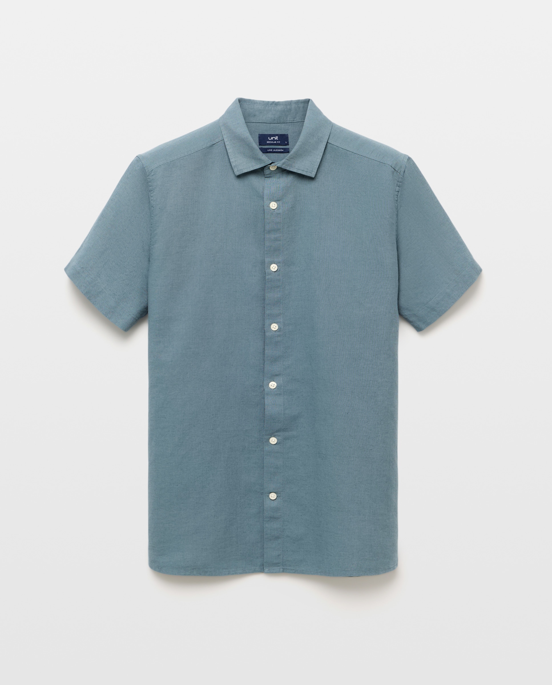 Camisa sport manga corta hombre con lino 400 Azul-5