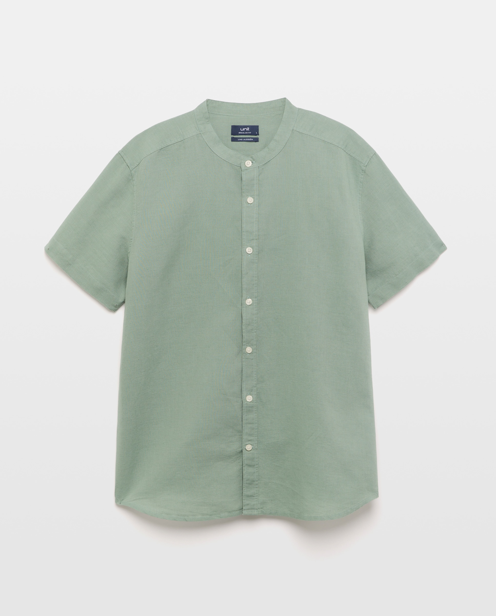 Camisa sport manga corta hombre con lino cuello mao 510 Verde claro-4