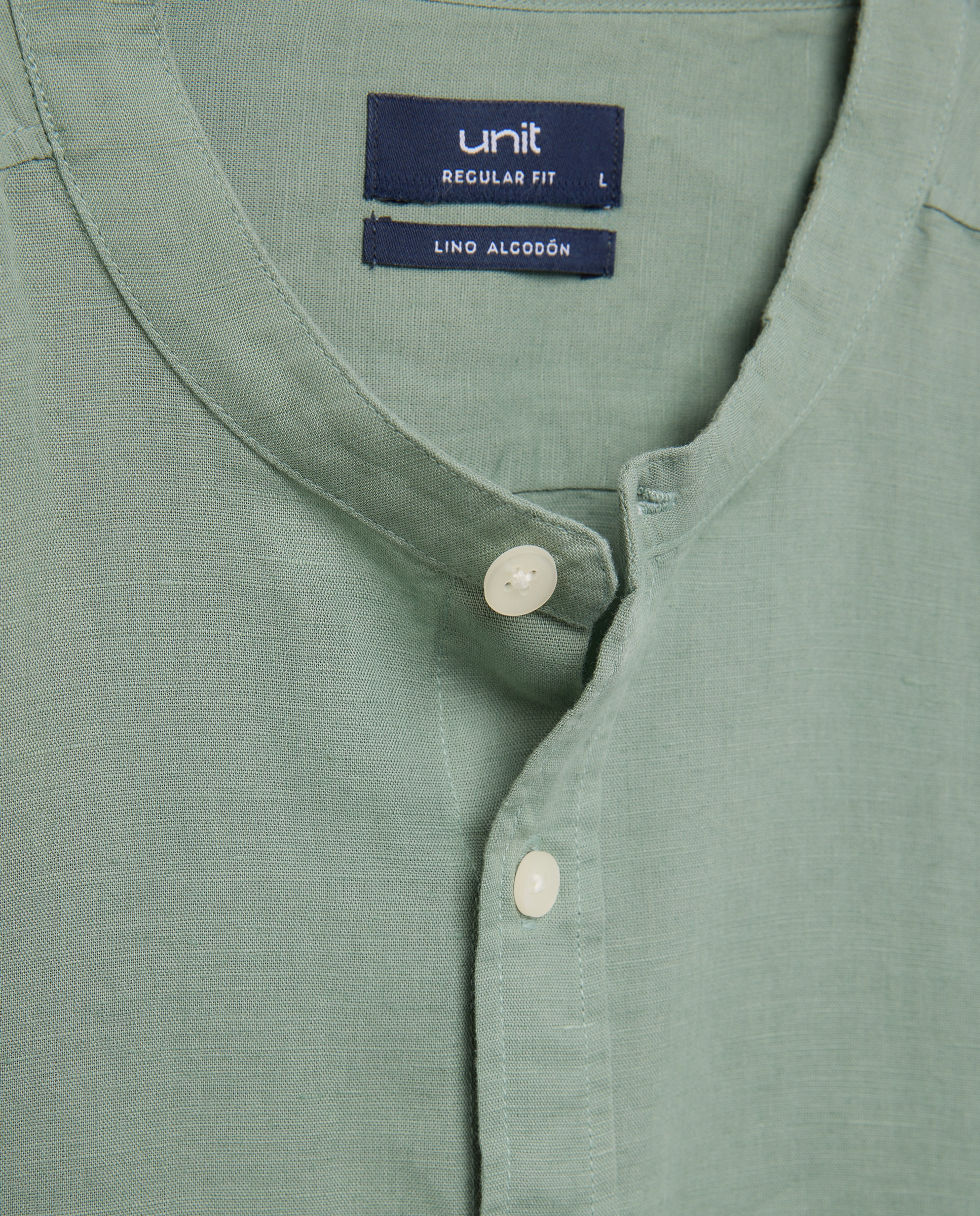 Camisa sport manga corta hombre con lino cuello mao 510 Verde claro-5
