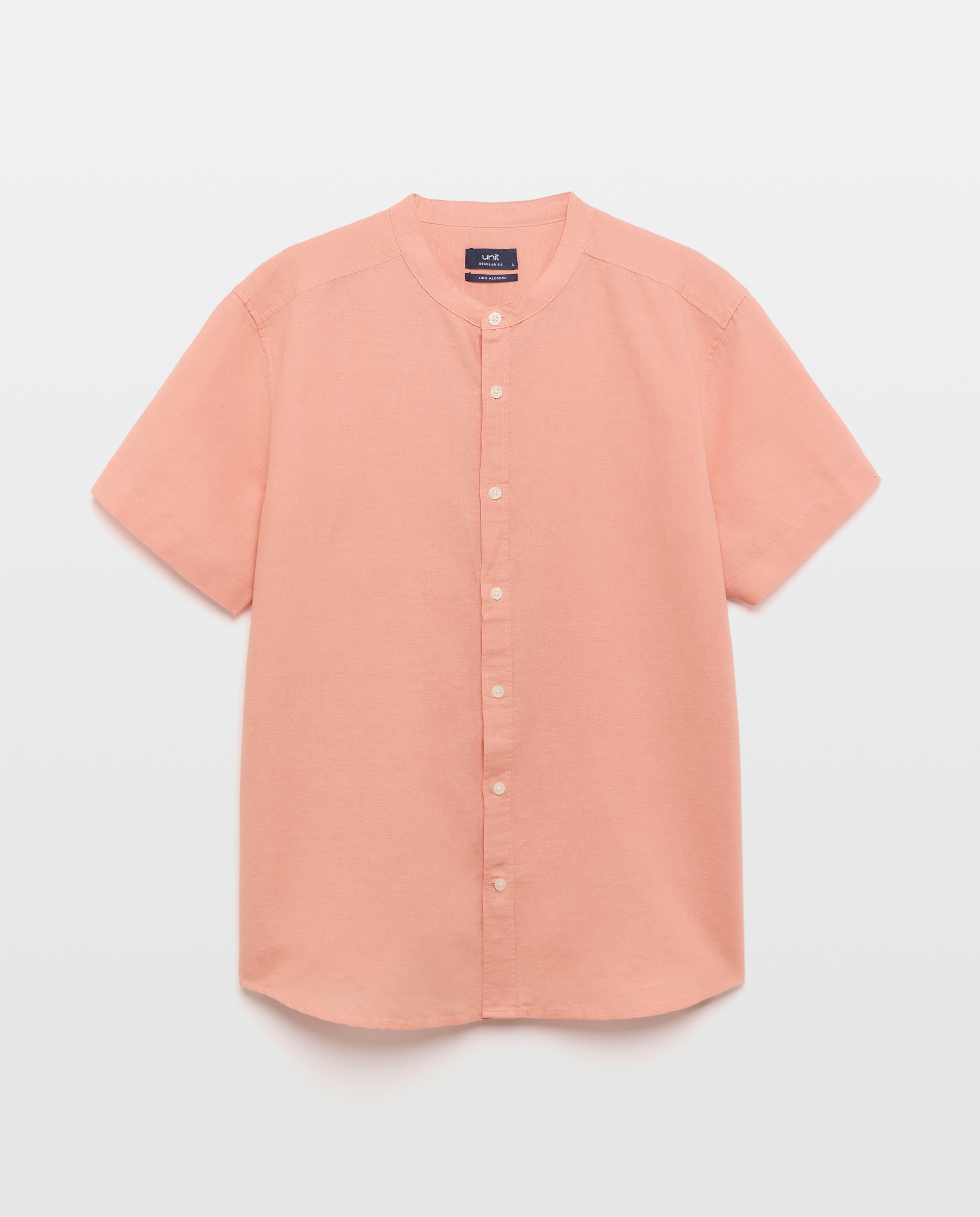 Camisa sport manga corta hombre con lino cuello mao 660 Naranja-4
