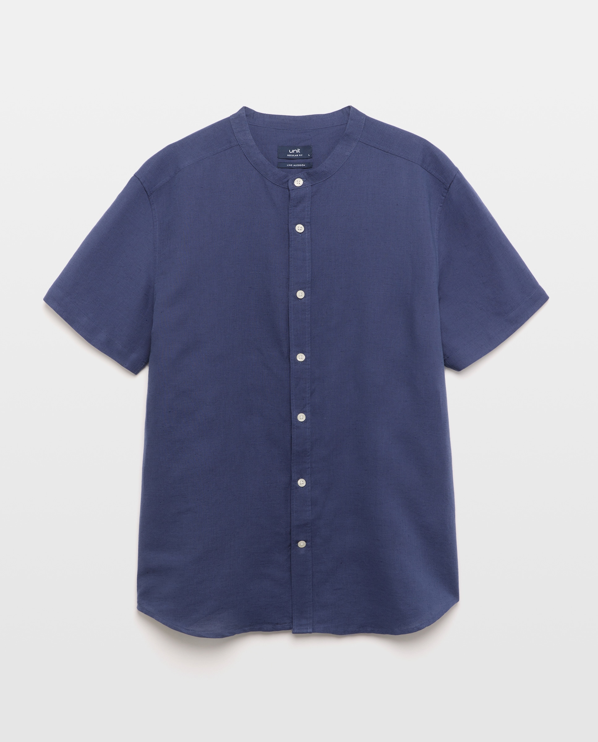 Camisa sport manga corta hombre con lino cuello mao Azul marino-4