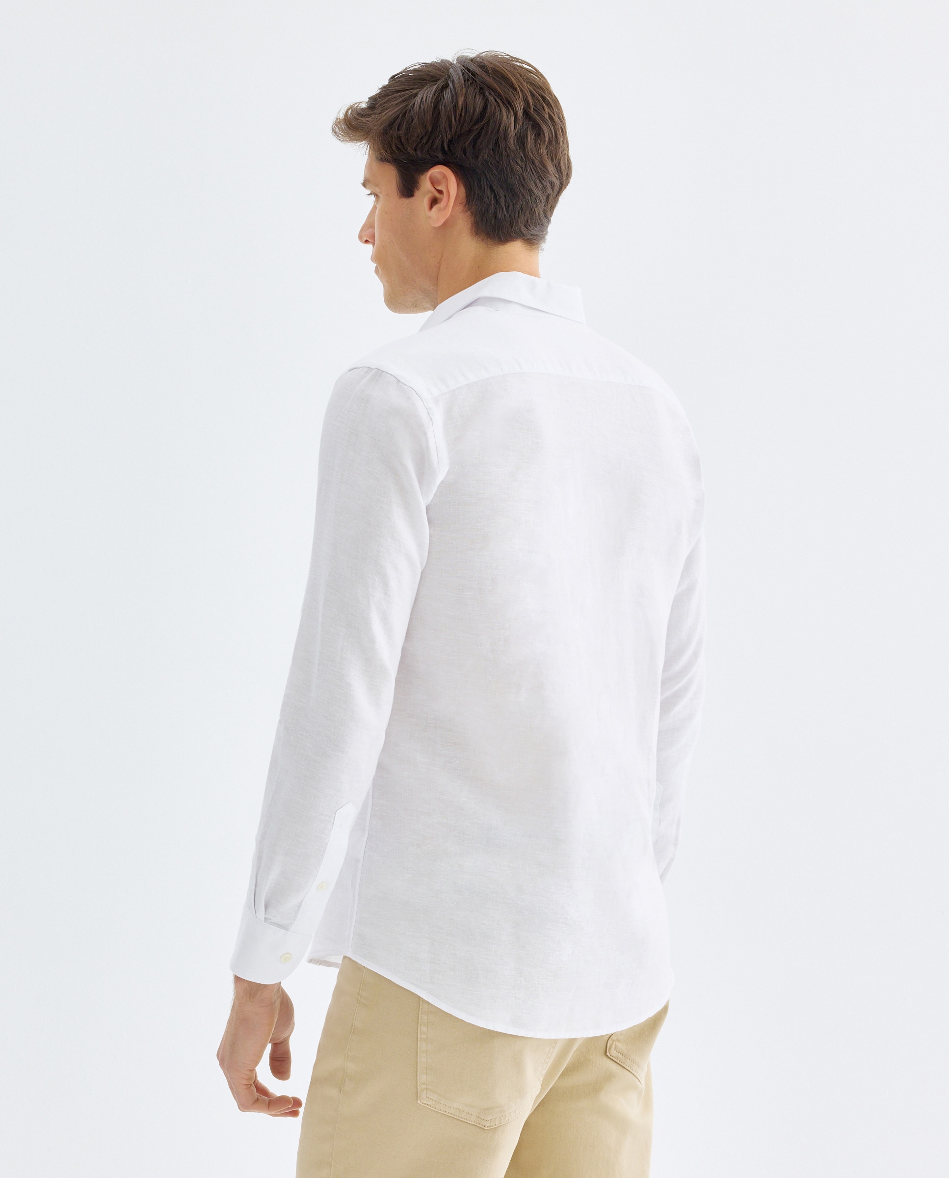 Camisa sport hombre lino y algodón lisa Blanco-3