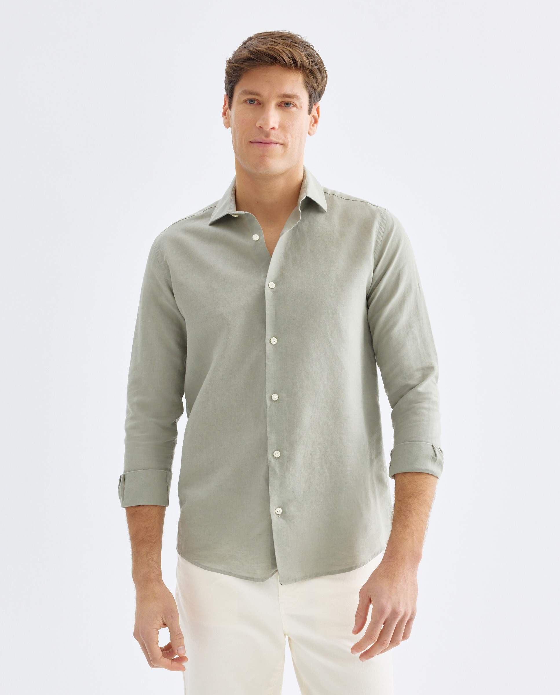 Imagen 0 de Camisa sport hombre lino y algodón lisa