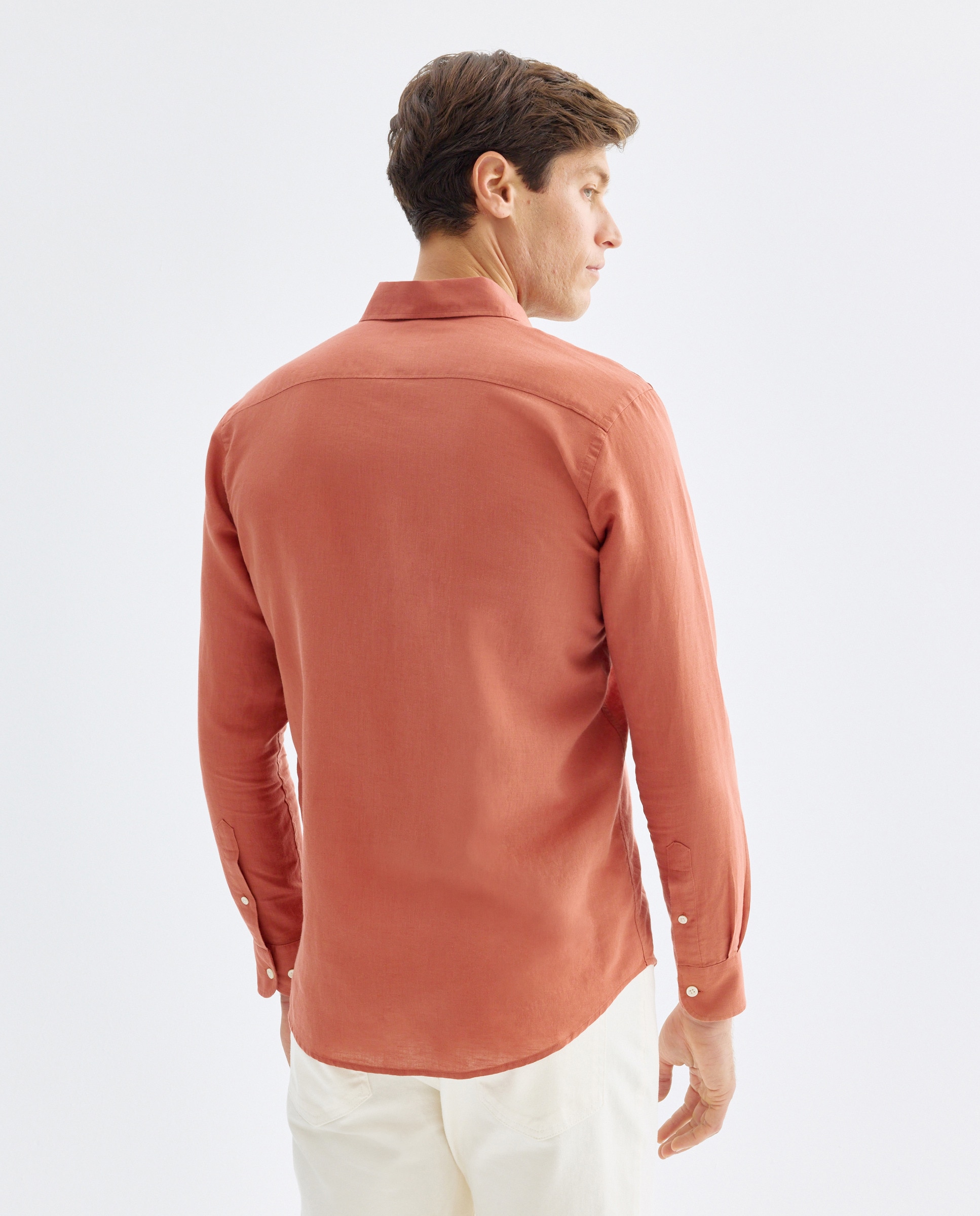 Camisa sport hombre lino y algodón lisa 600 Rojo-3