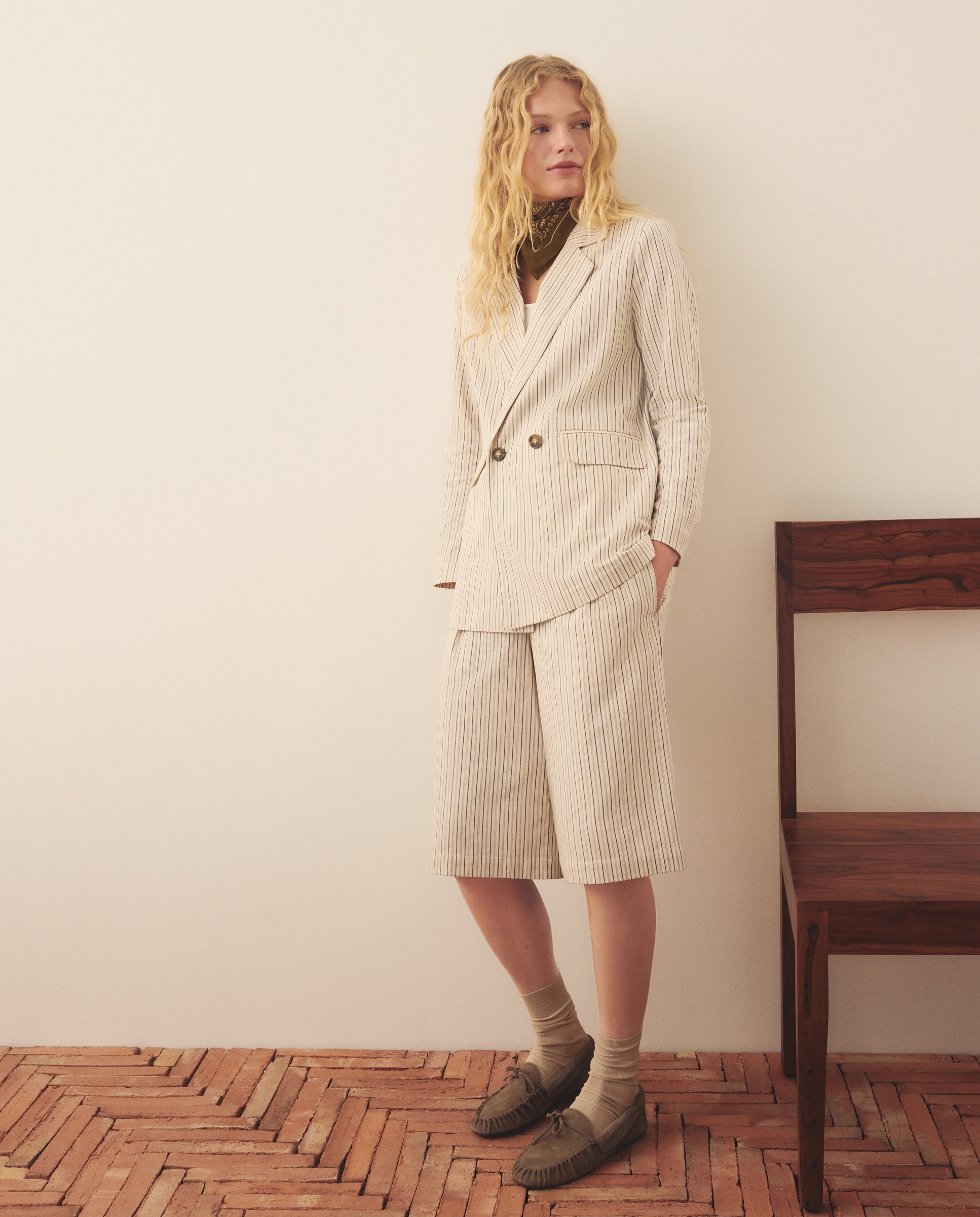 Blazer Liso de Linho Azul-2