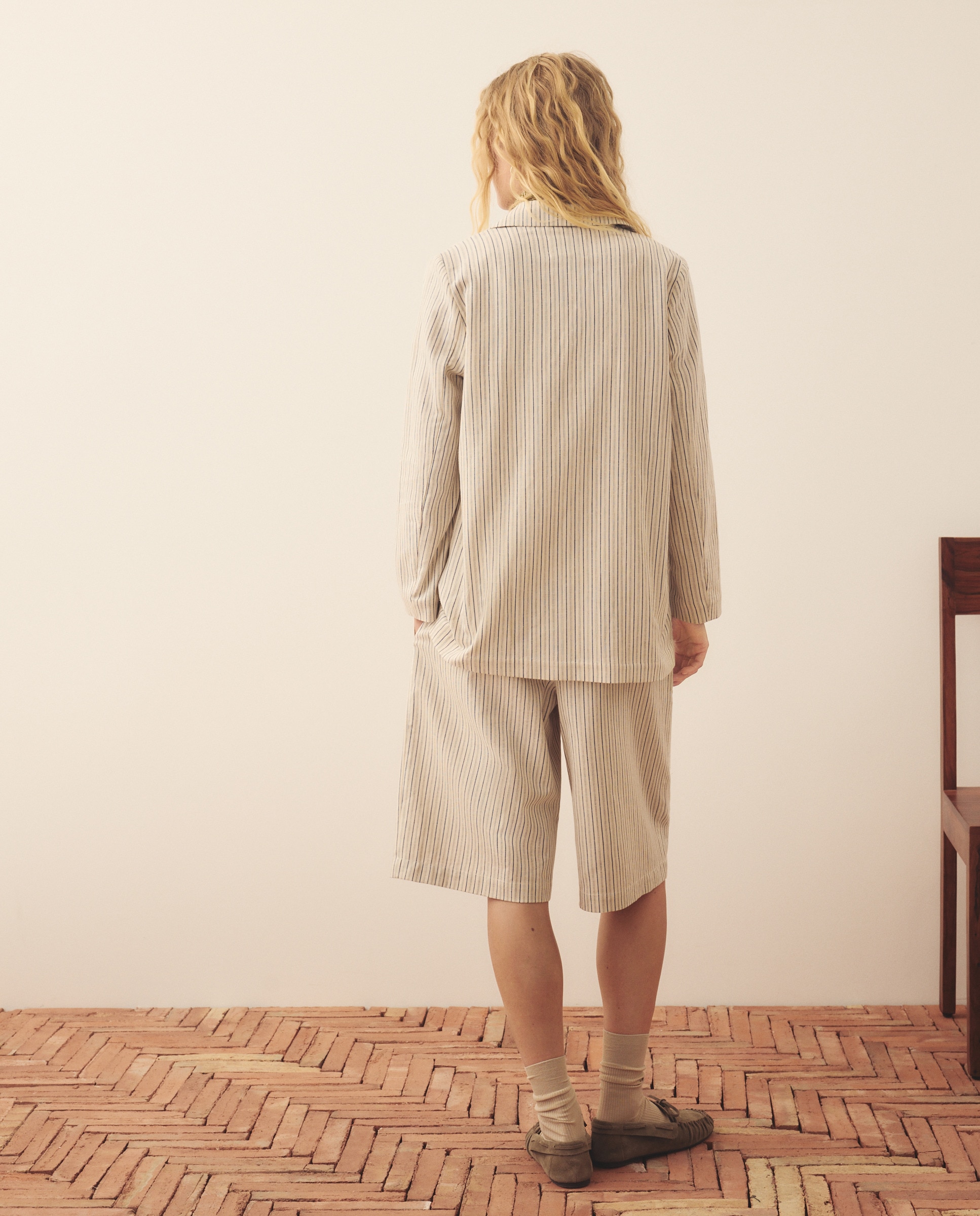 Blazer Liso de Linho Azul-3