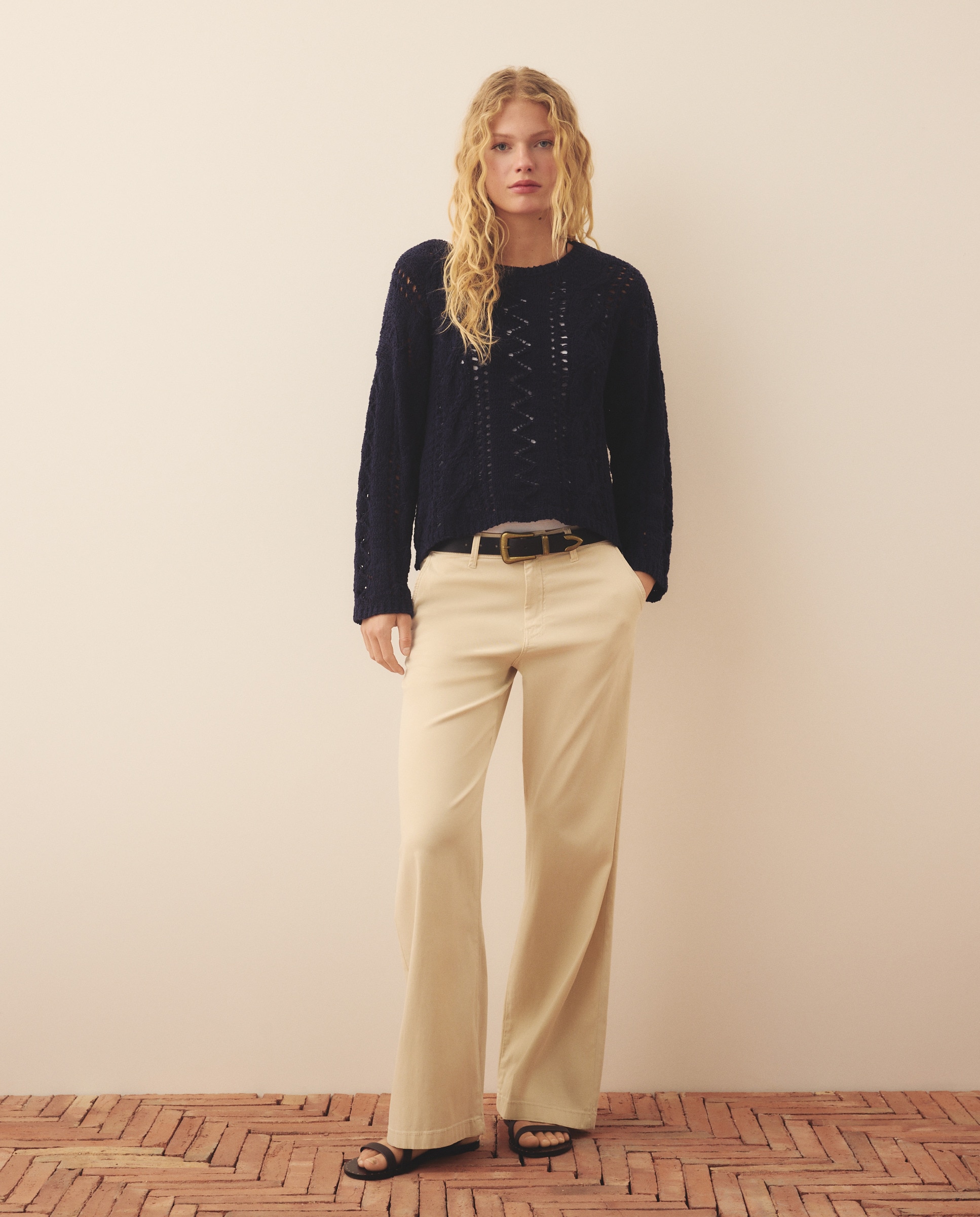 Camisola de Malha com Fitas Rendilhadas Marinho-3