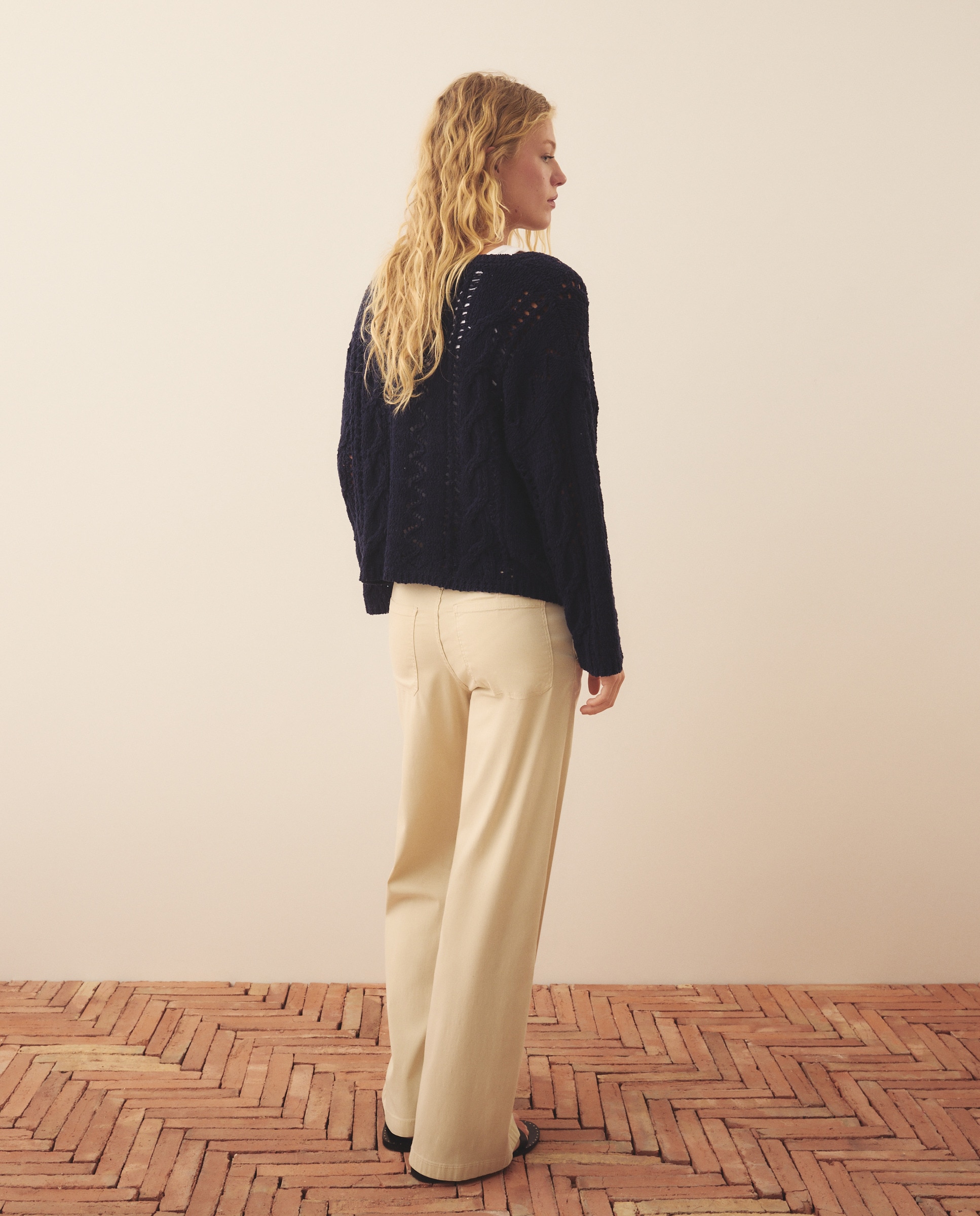 Camisola de Malha com Fitas Rendilhadas Marinho-2