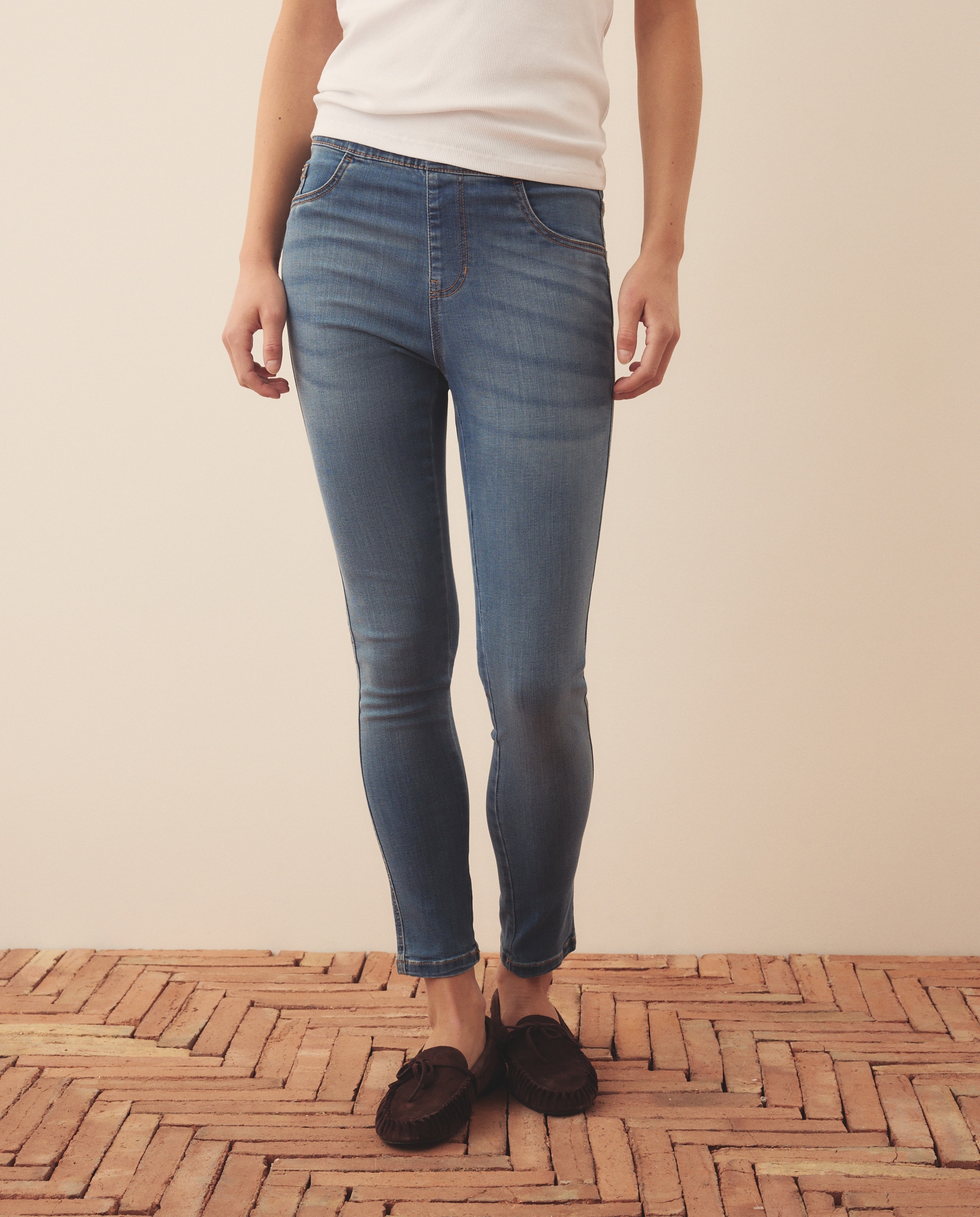 Jeans Lisas com Cintura Elástica Azul pálido-2