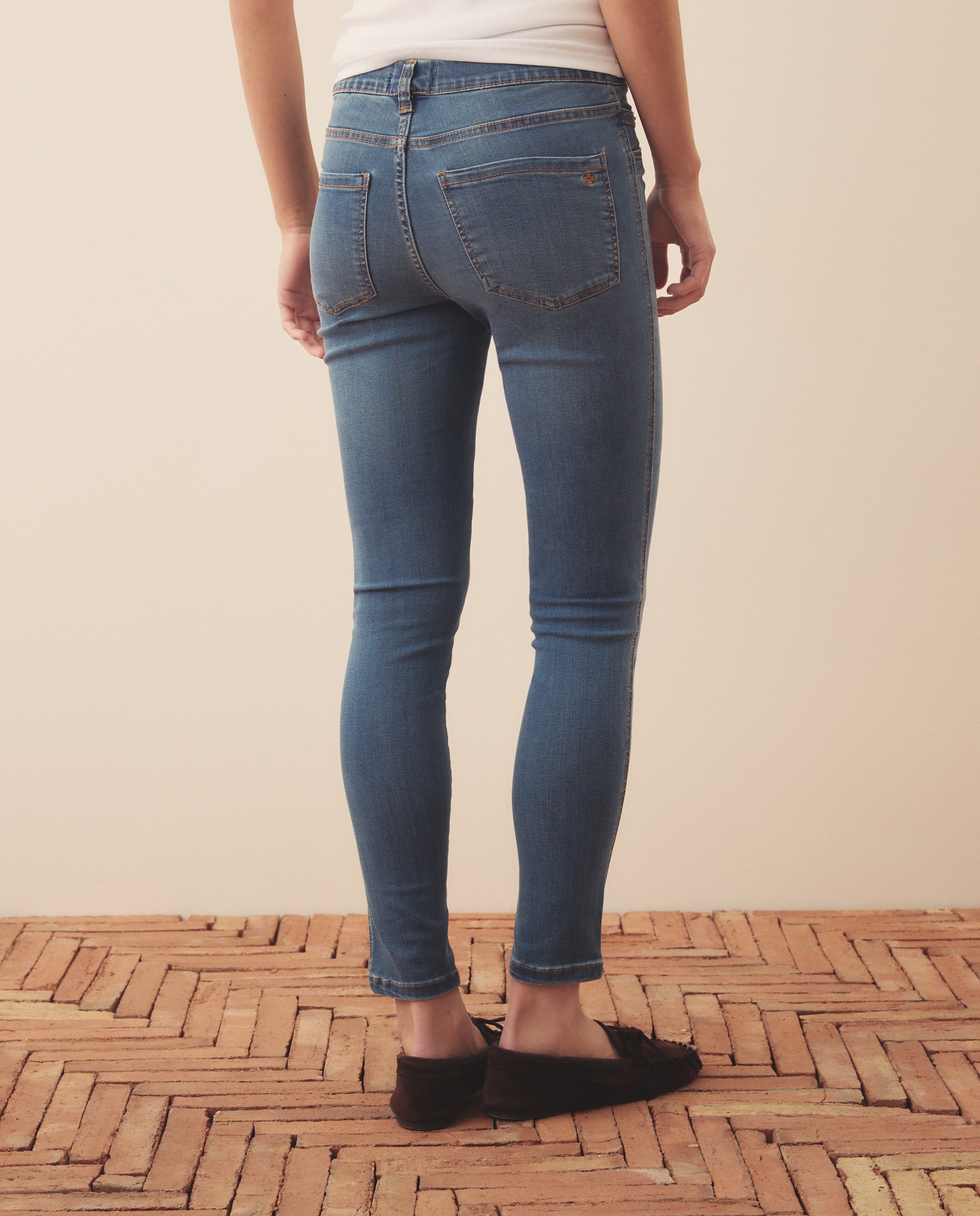 Jeans Lisas com Cintura Elástica Azul pálido-3