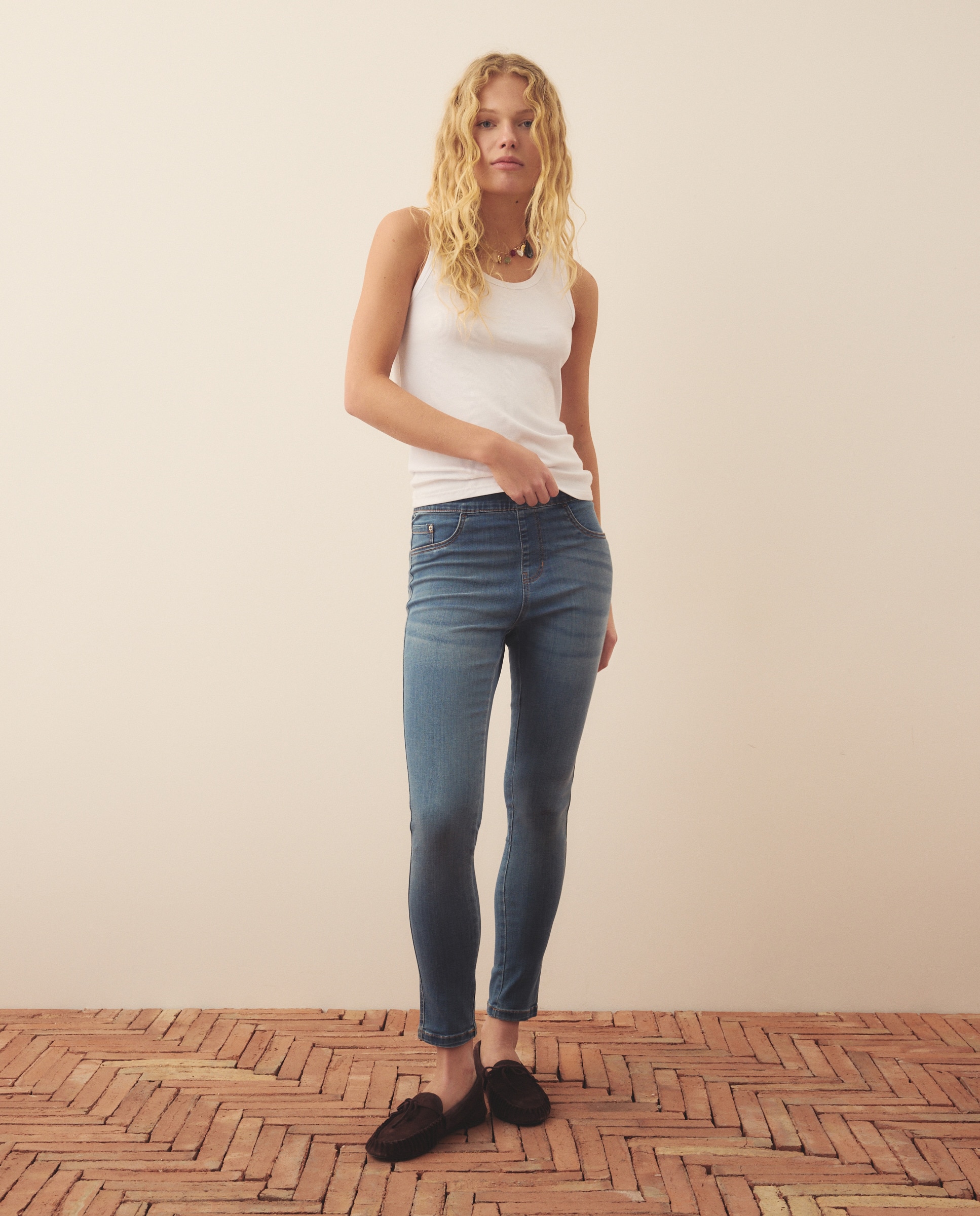 Jeans Lisas com Cintura Elástica Azul pálido-1