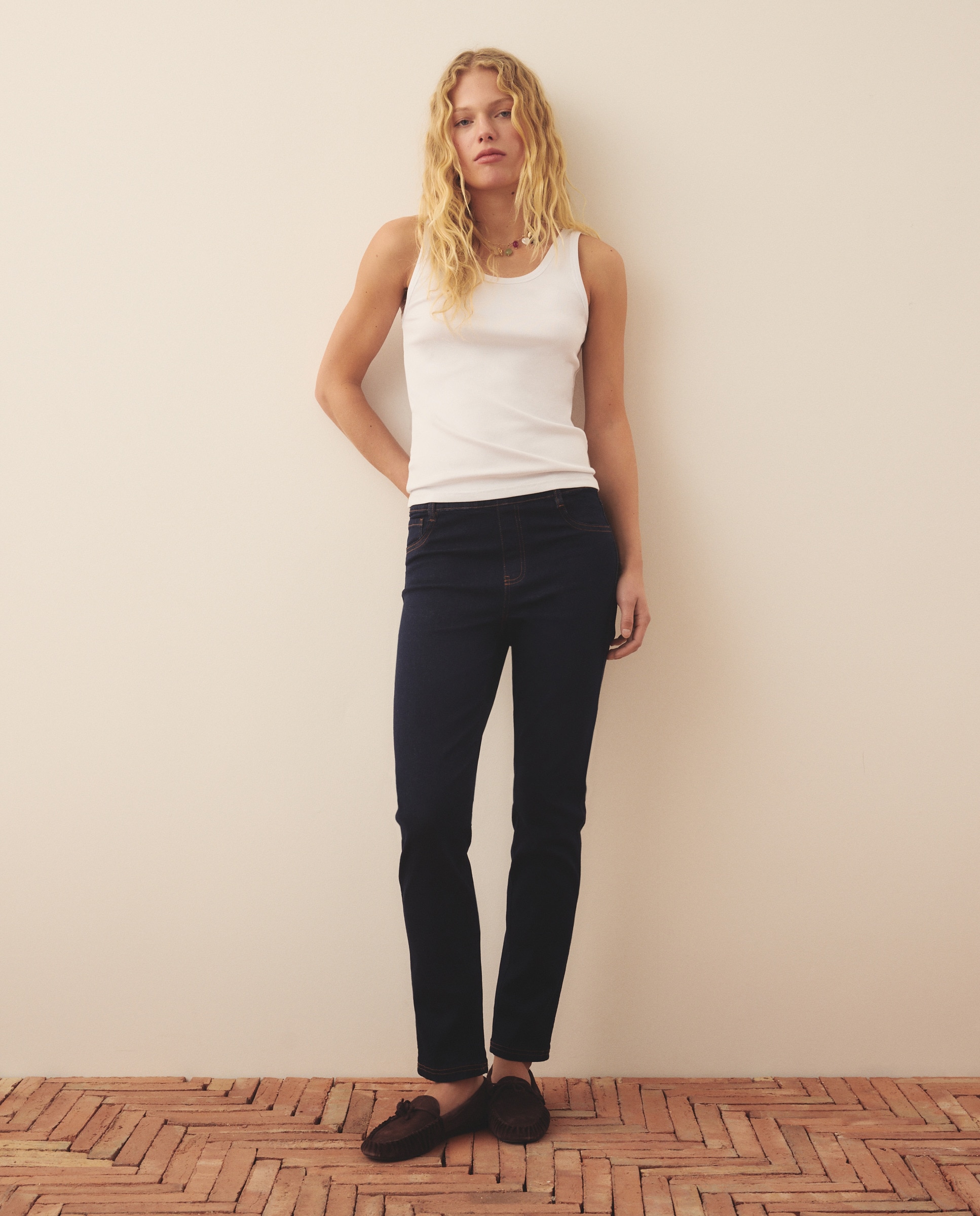 Jeans straight lisas de mulher Preto-1