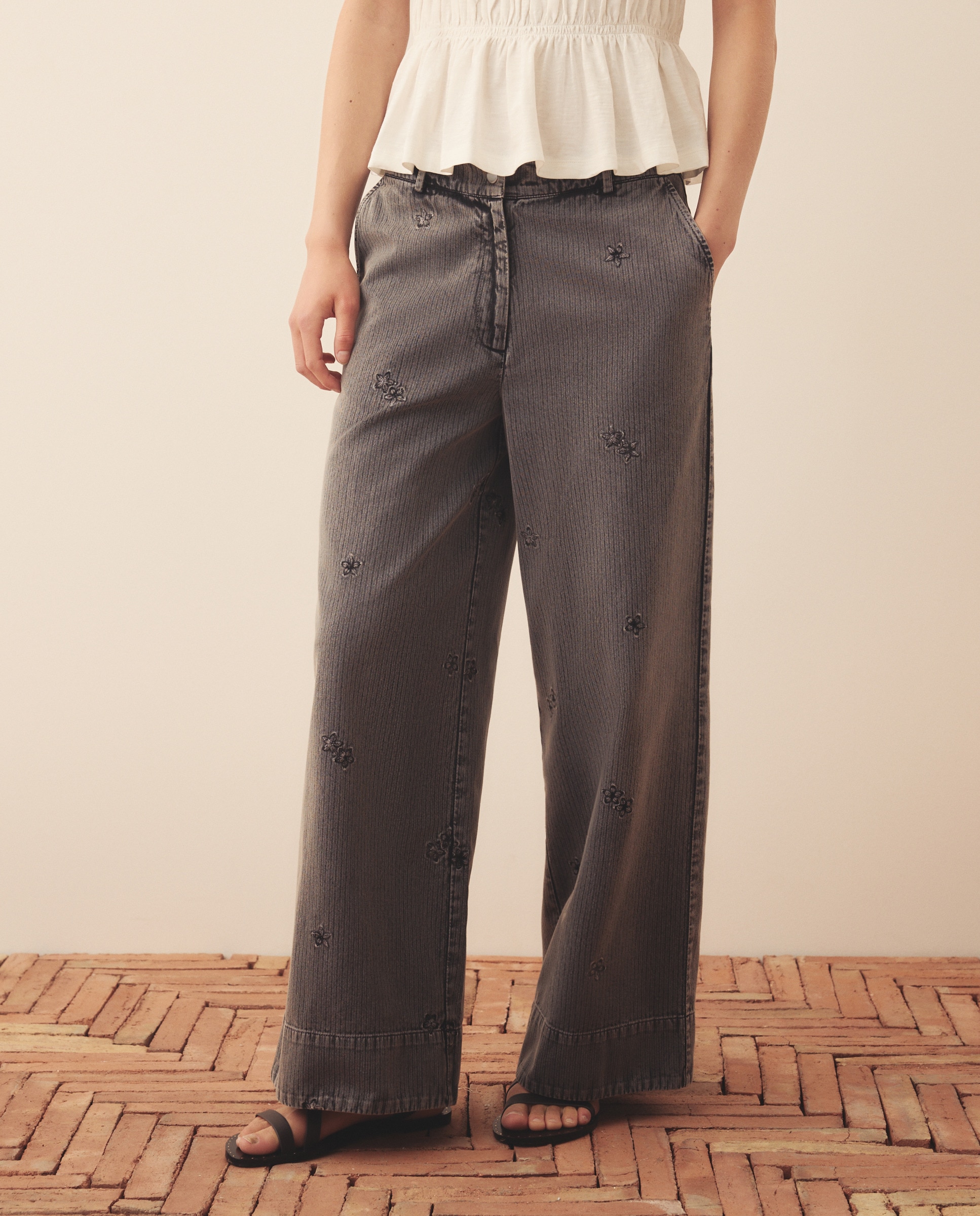 Jeans Lisas de Algodão 820 Cinzento Médio-2