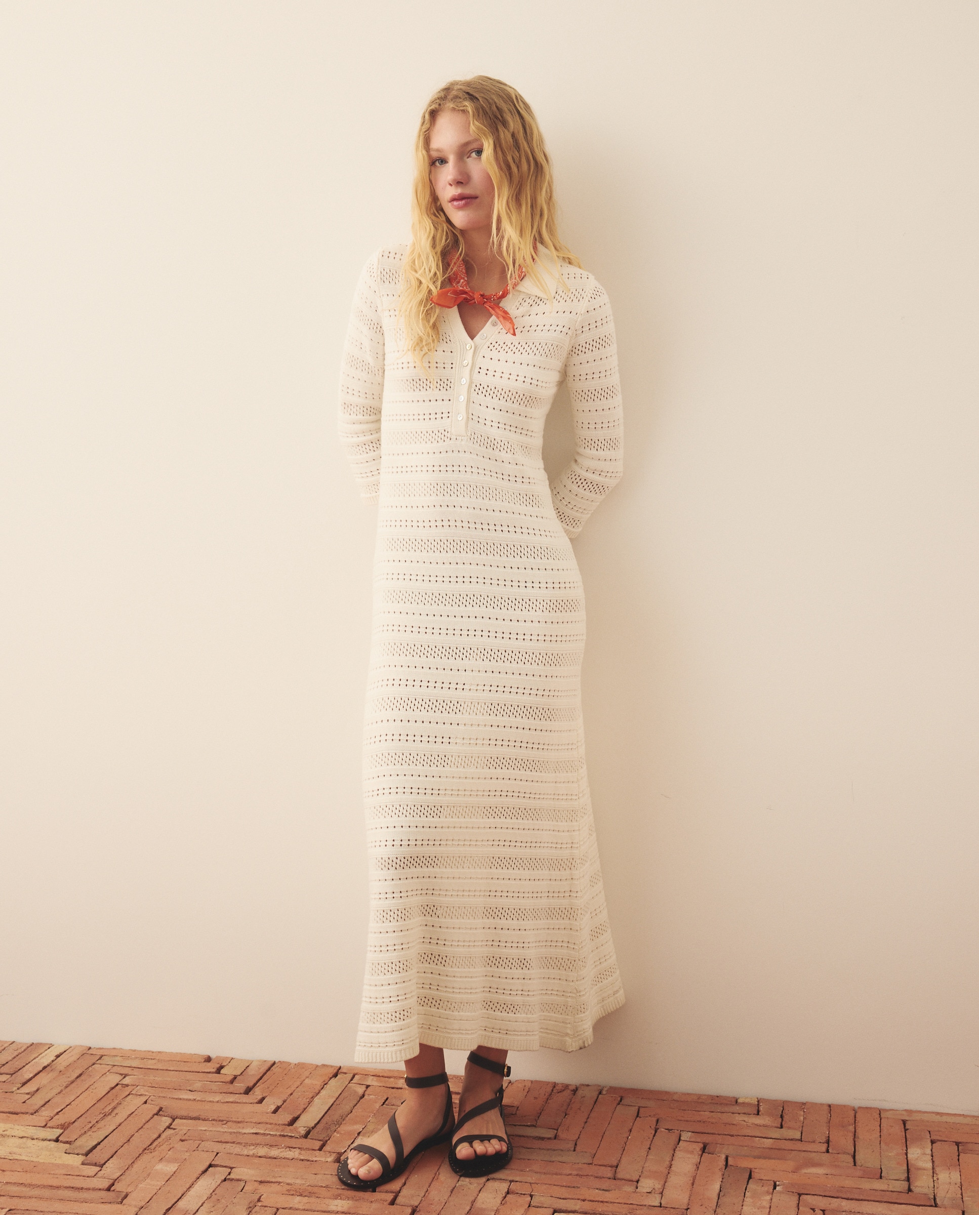Vestido de Tricot com Colarinho de Polo 120 Cru-3