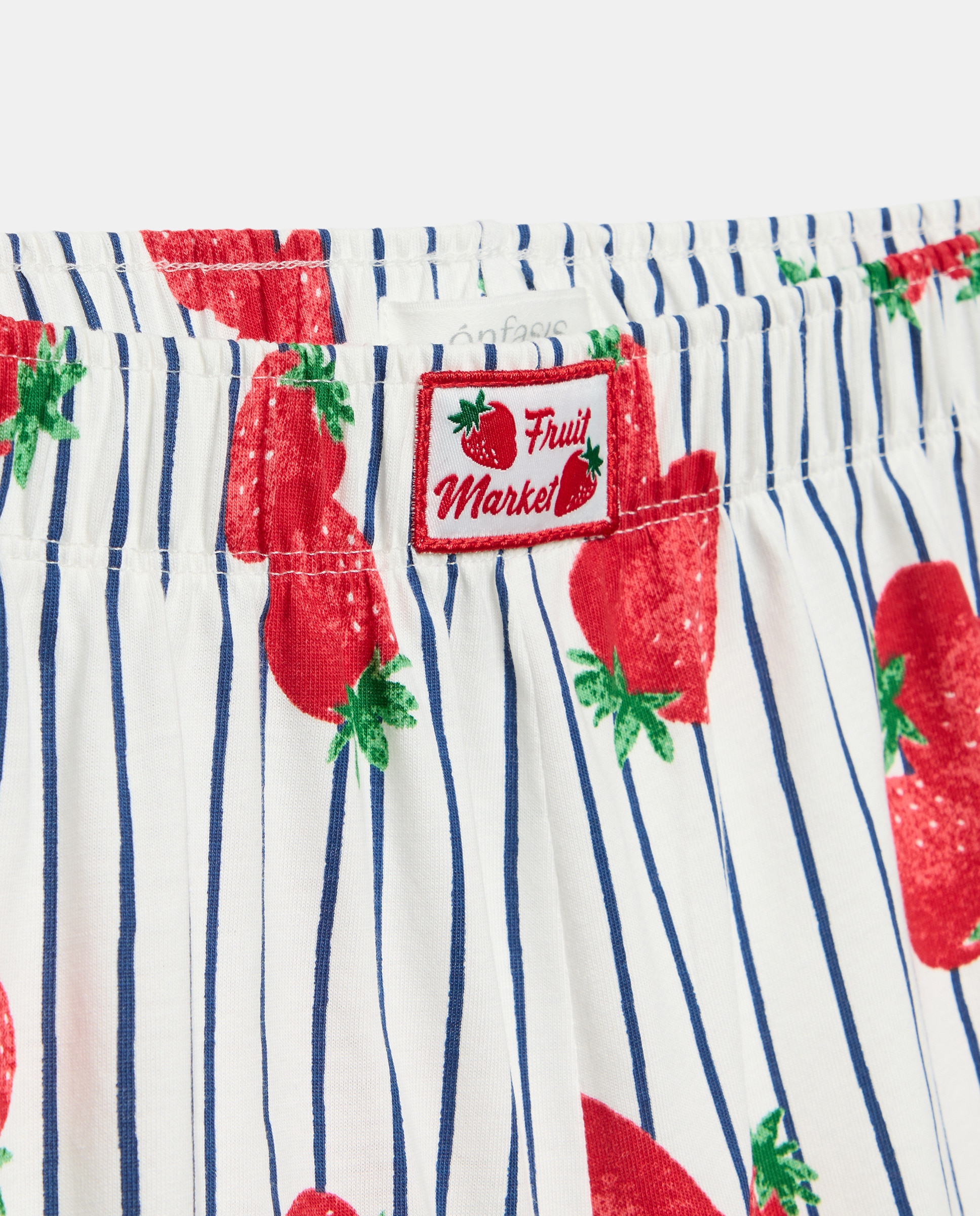 Calções de Pijama com Estampado às Riscas e de Morangos 120 Cru-5