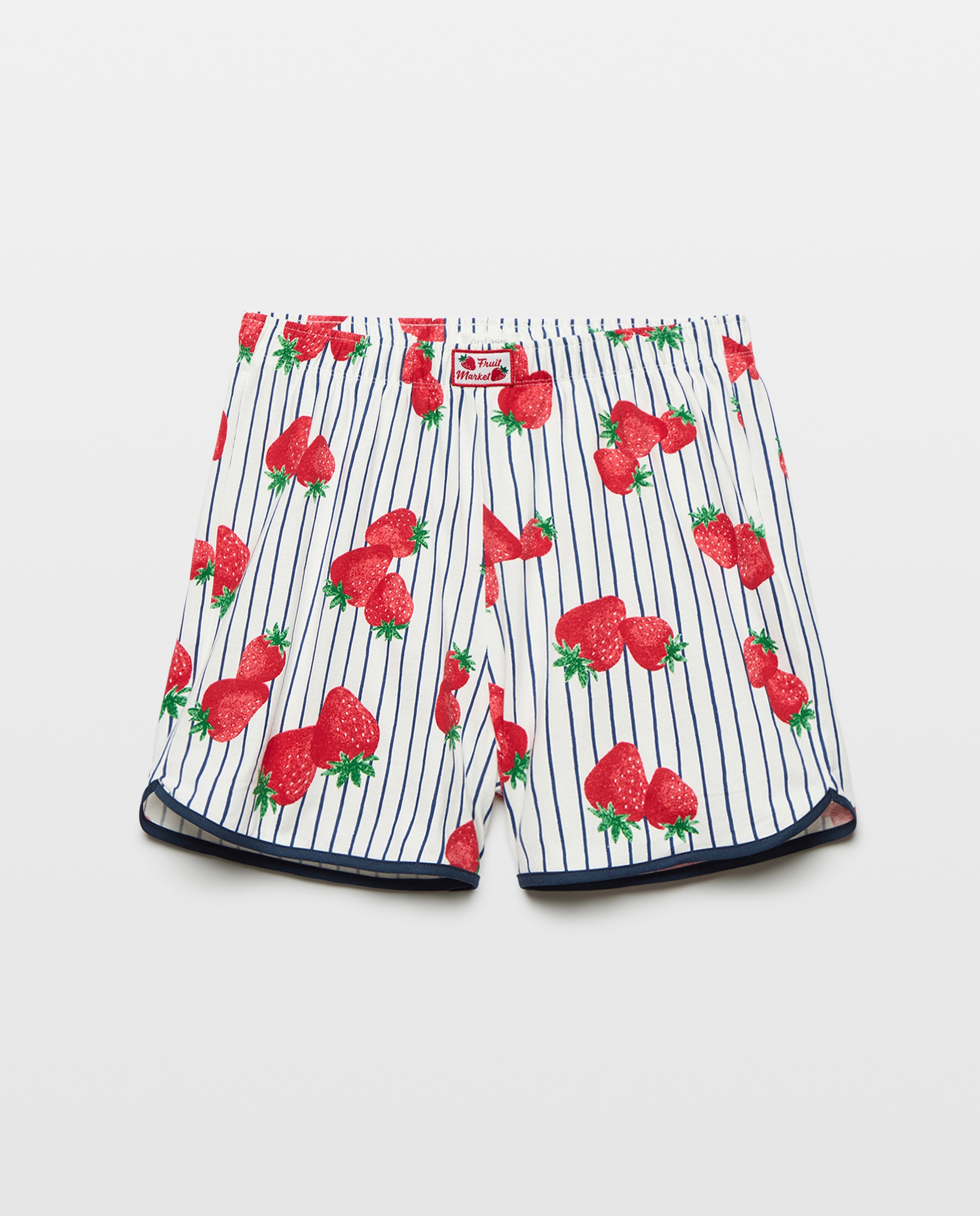 Calções de Pijama com Estampado às Riscas e de Morangos 120 Cru-4