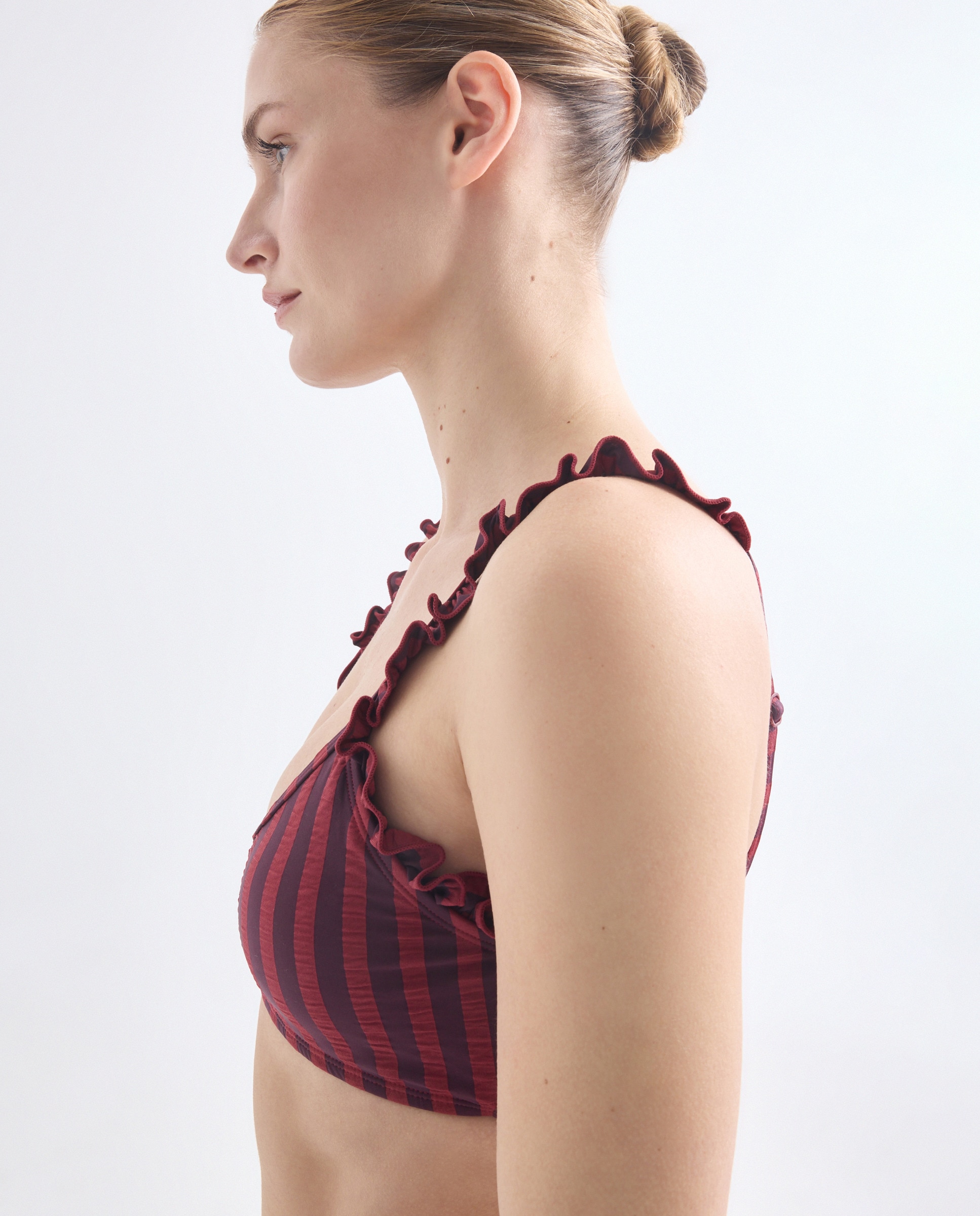 Bikini mujer minivolantes rayas seersucker 740 Tabaco-4