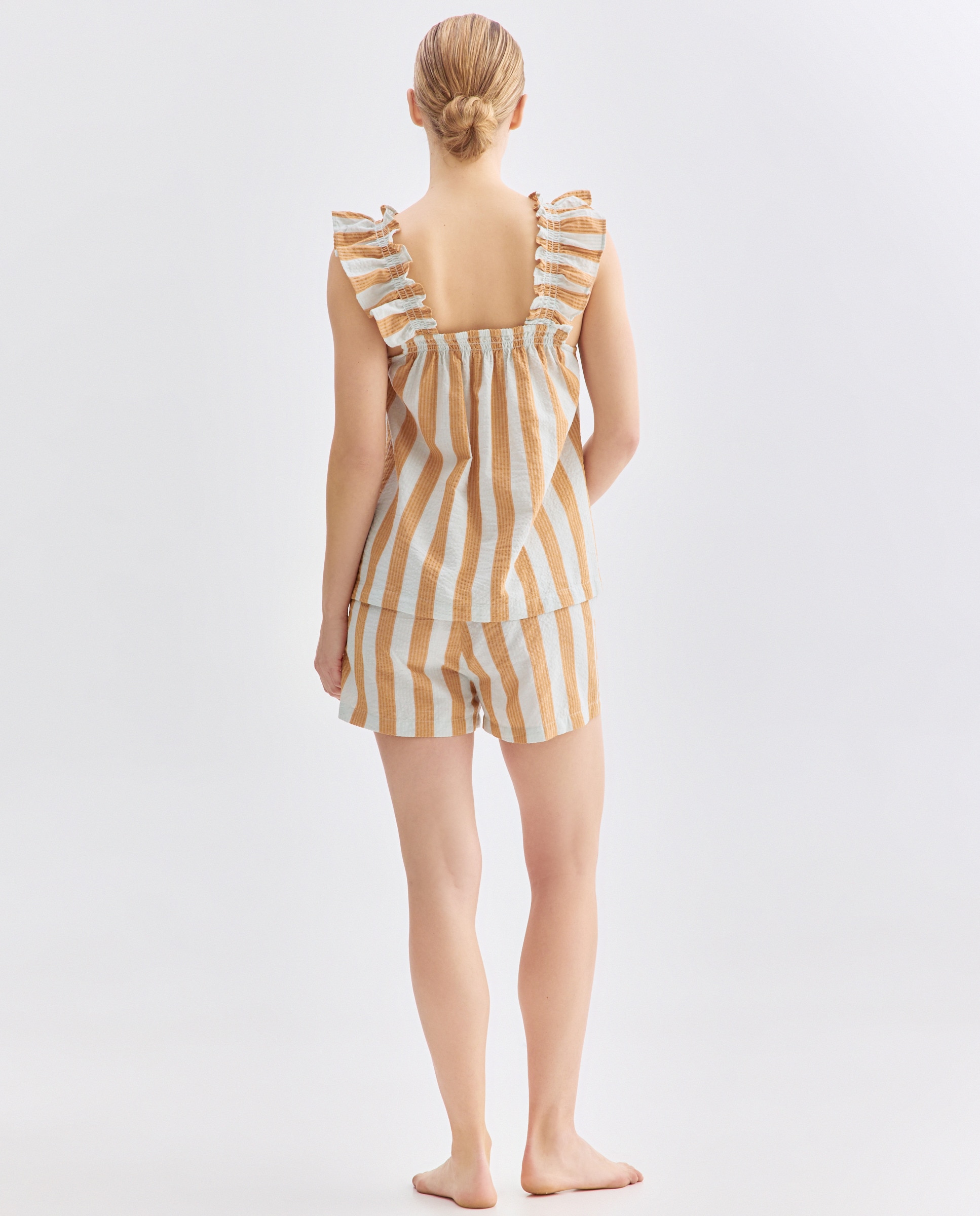 Pijama mujer algodón seersucker tirantes 450 Turquesa-2