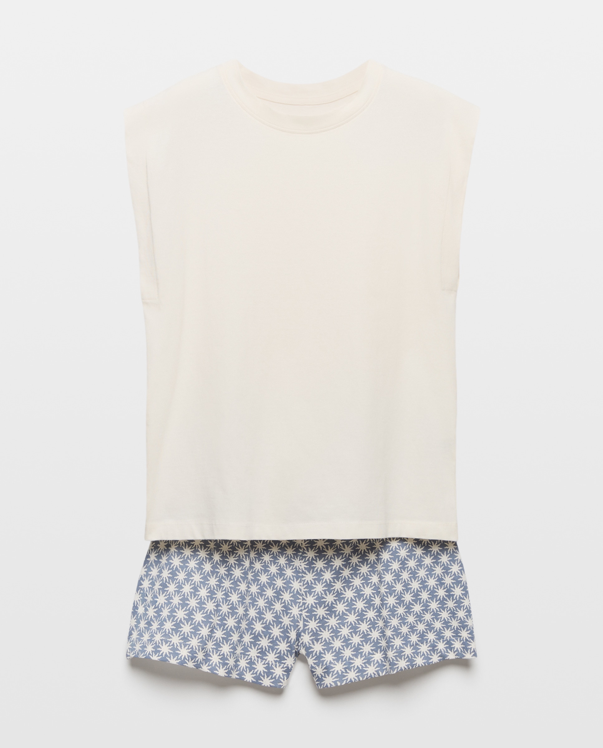 Pijama mujer corto algodón estampado Blanco roto-3