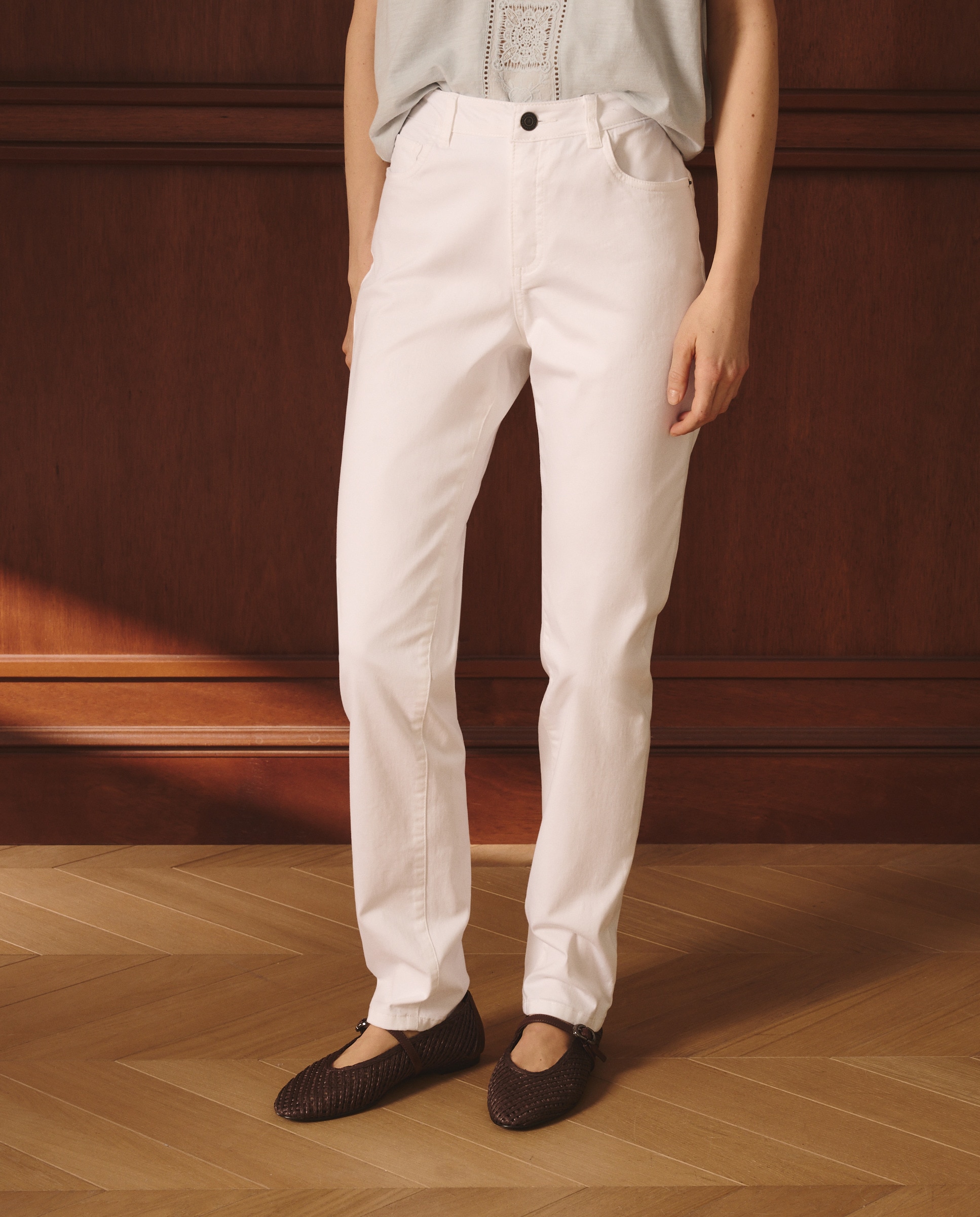 Calças Semi Skinny Básicas Branco-2
