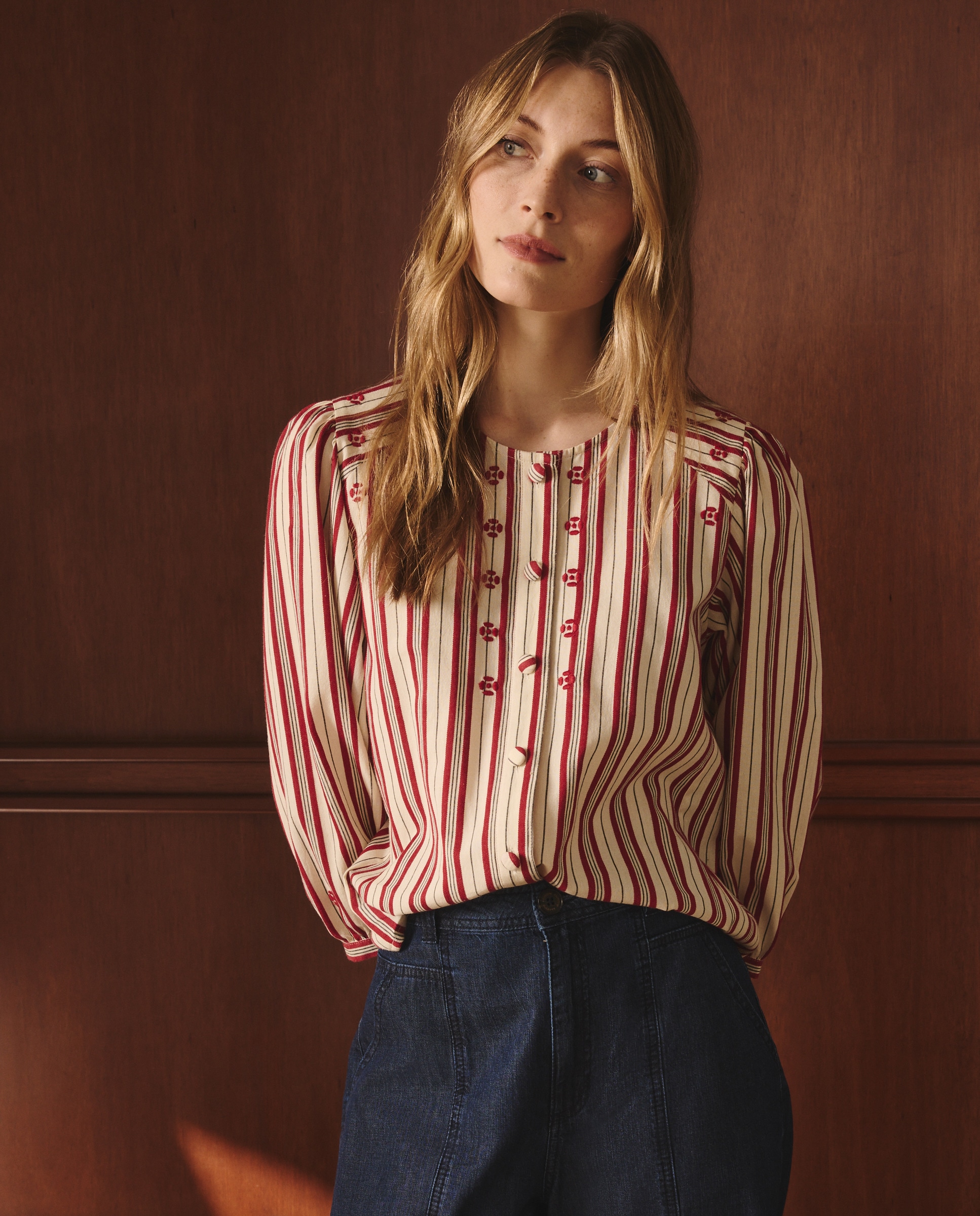 Imagem 0 de Blusa Romântica com Manga 3/4 e Fantasia de Risca