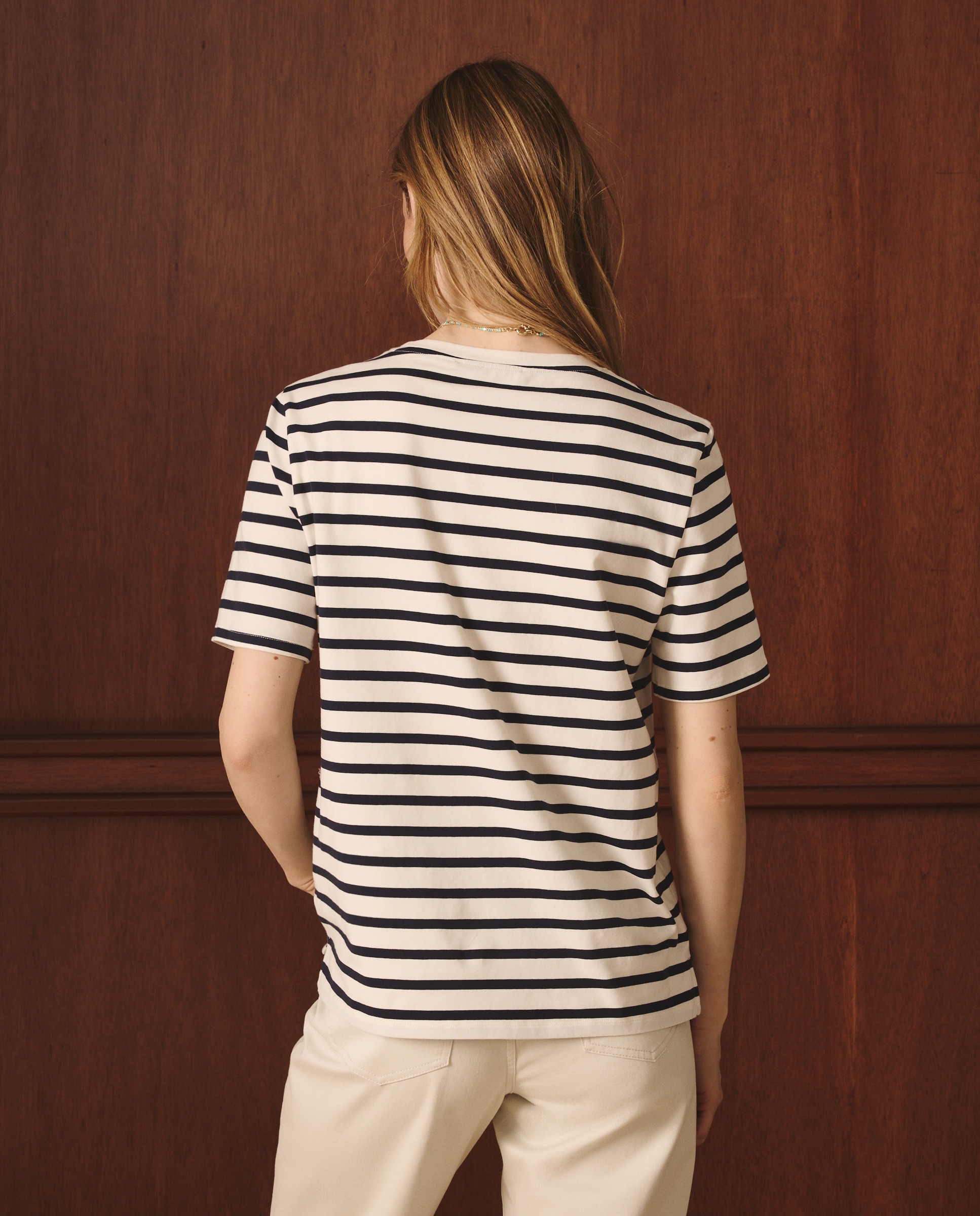 T-shirt com manga curta e estampado às riscas Azul-marinho-2