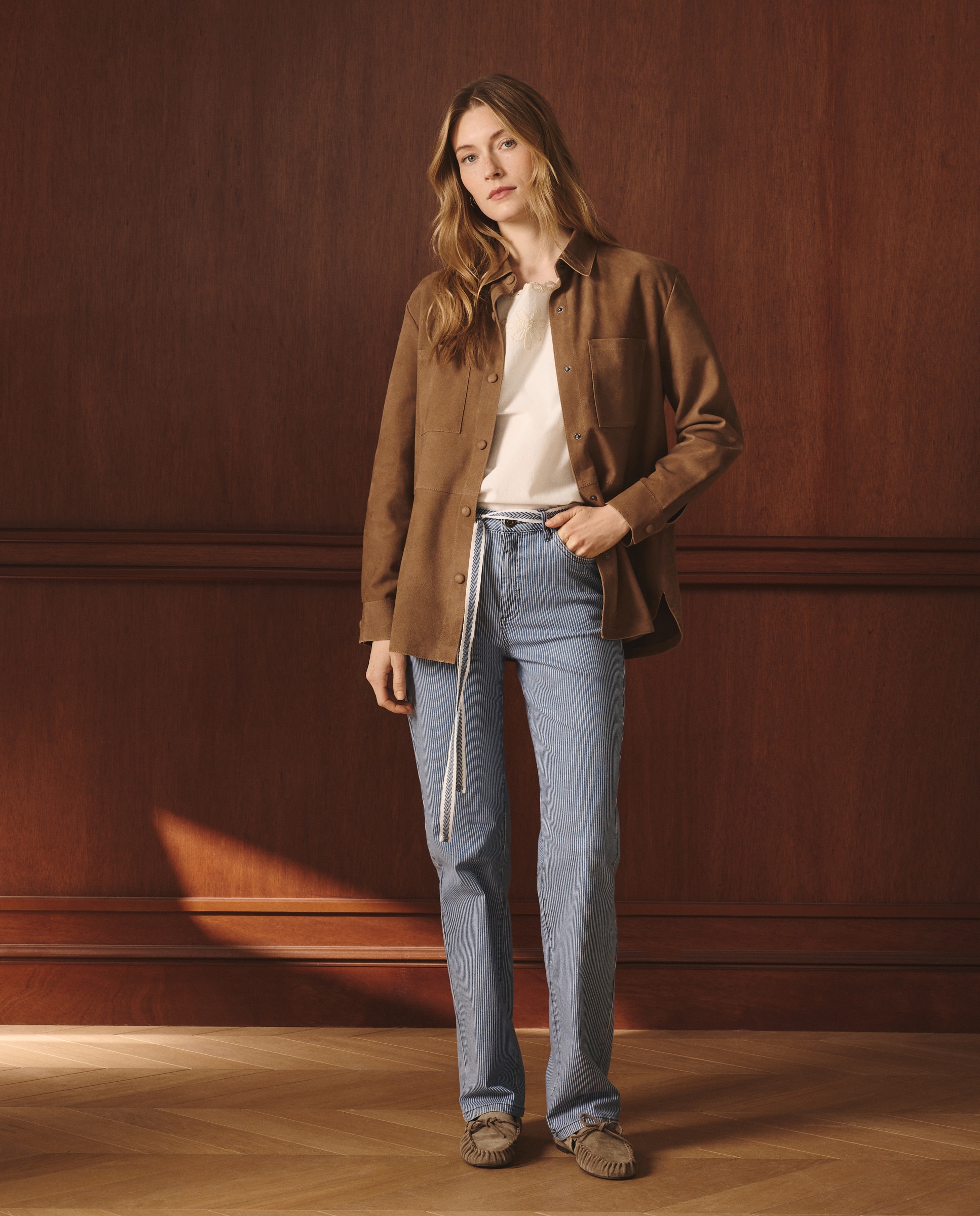 Imagem 0 de Jeans Straight às Riscas com Cinto