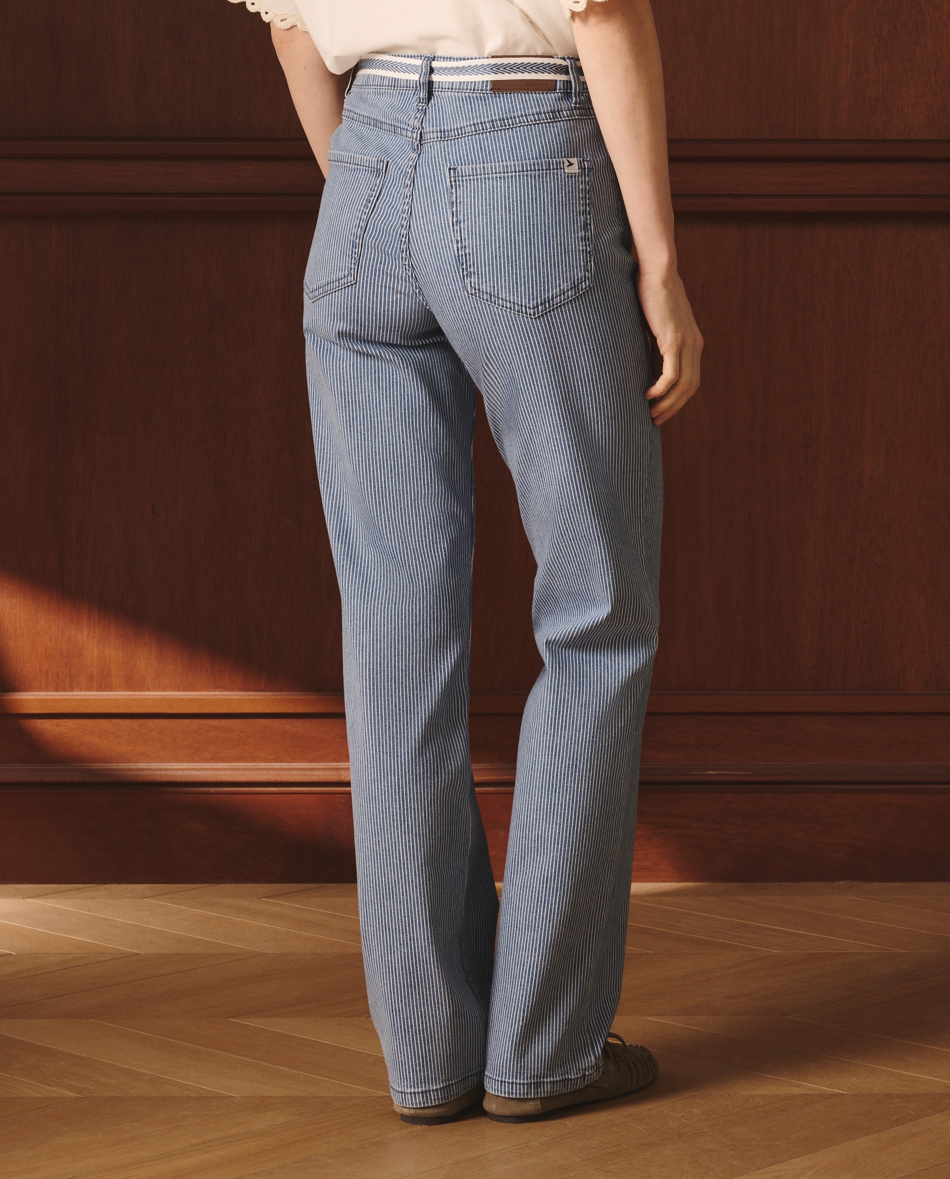 Jeans Straight às Riscas com Cinto Azul pálido-3