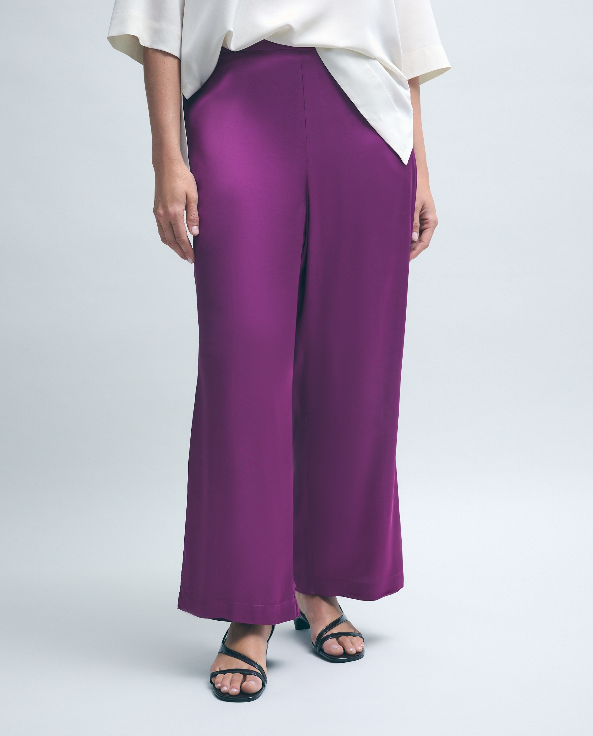 Calças Largas Fluidas Acetinadas 240 Fúcsia-2