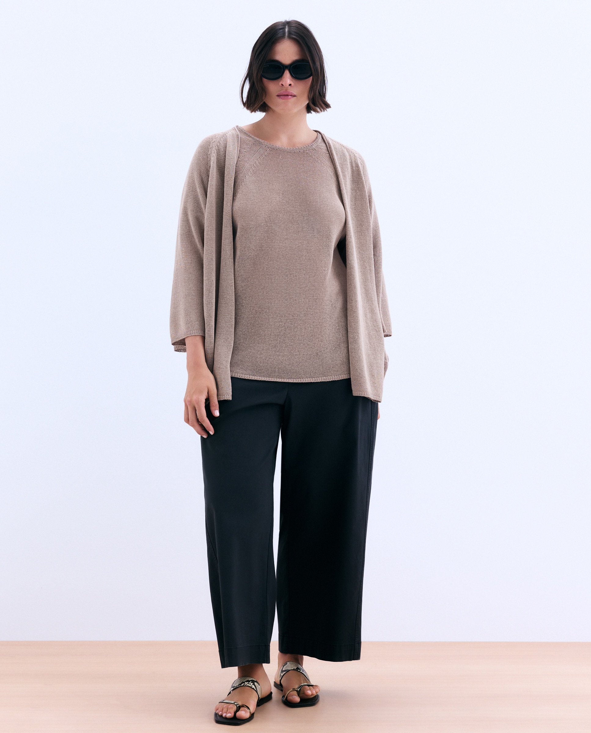 Camisola de Malha de Algodão com Manga Curta Torrado-2