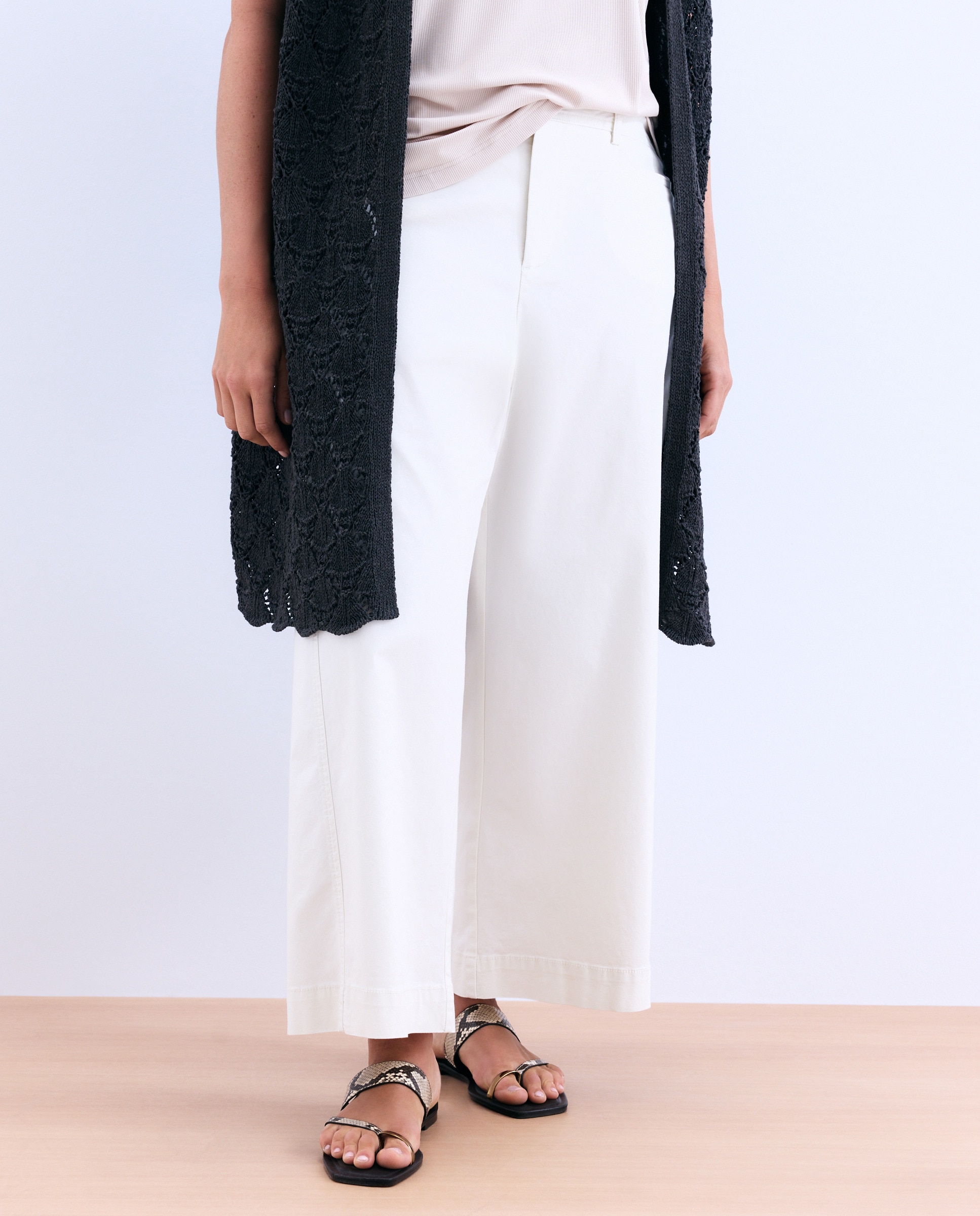 Calças Largas de Algodão Branco-marfim-2