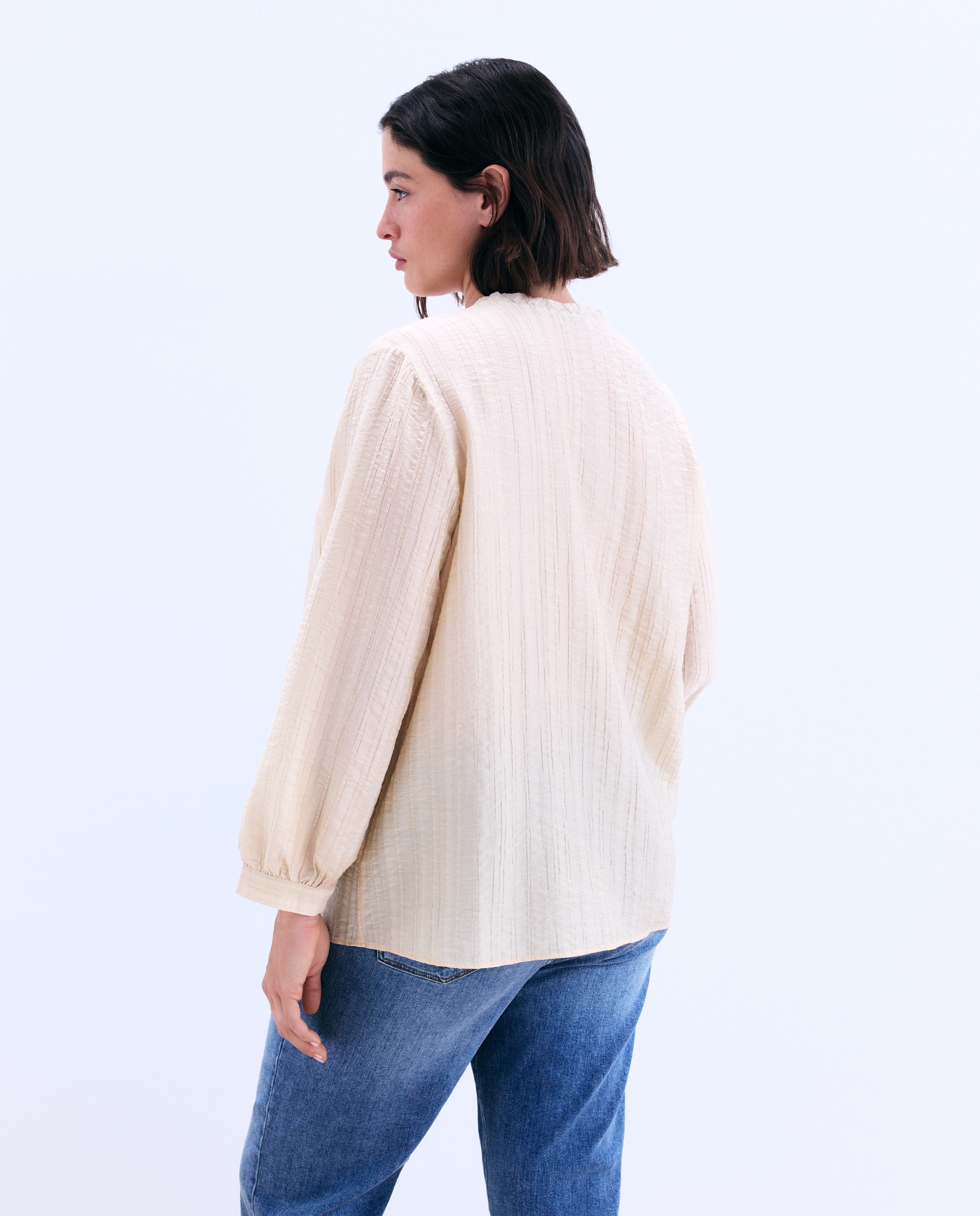 Blusa de Manga Comprida às Riscas com Cava Quadrada 850 Pedra-3