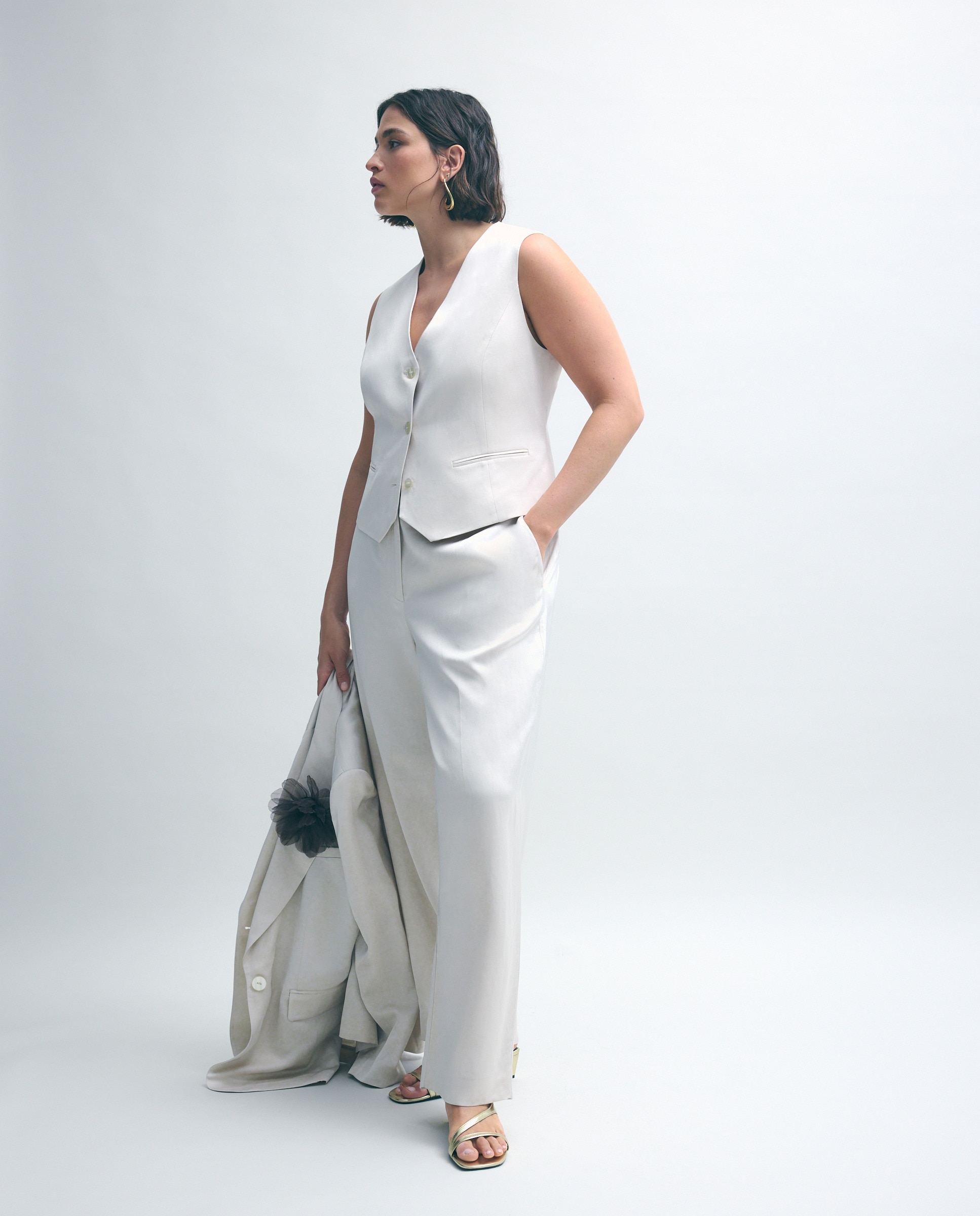 Blusa com Colete Acetinado 130 Marfim-2