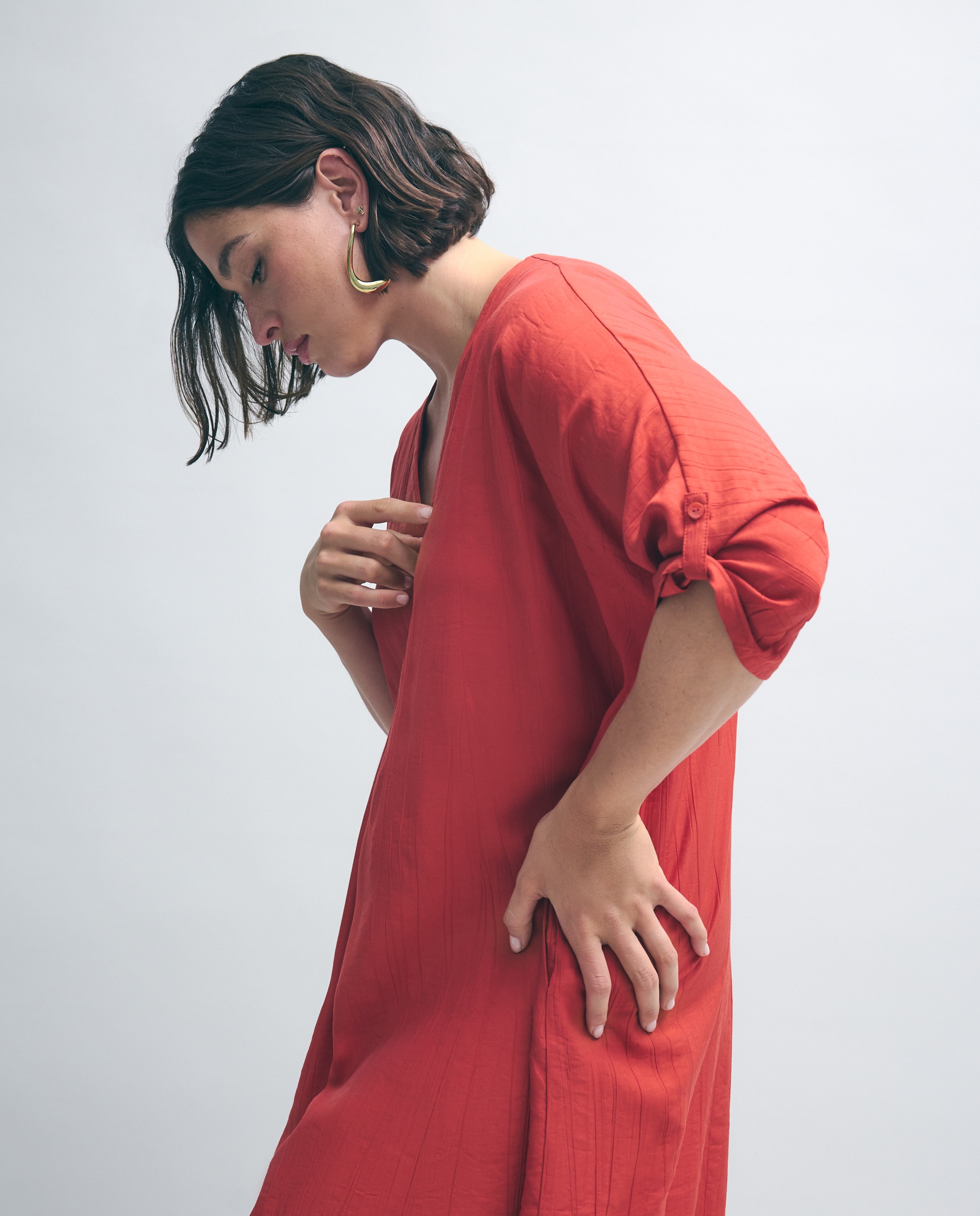 Imagem 0 de Vestido de Manga Curta e Efeito Enrugado