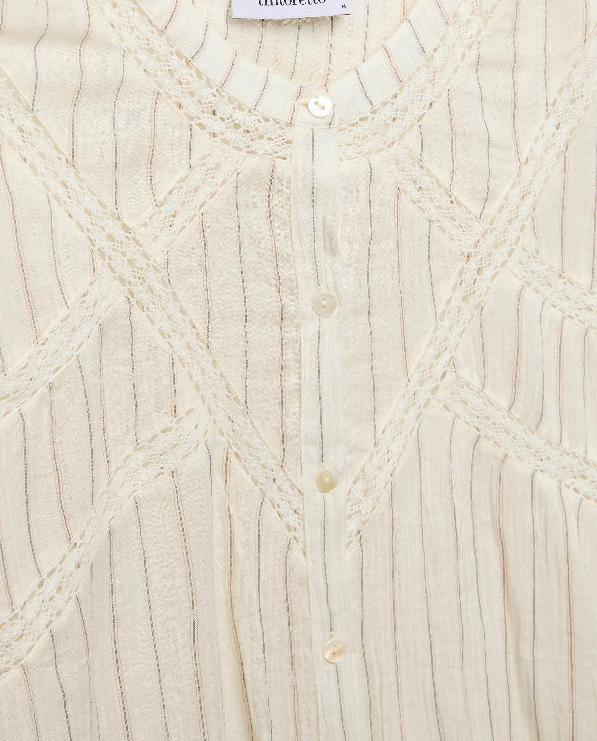 Blusa de Manga Comprida às Riscas com Renda Castanho-6
