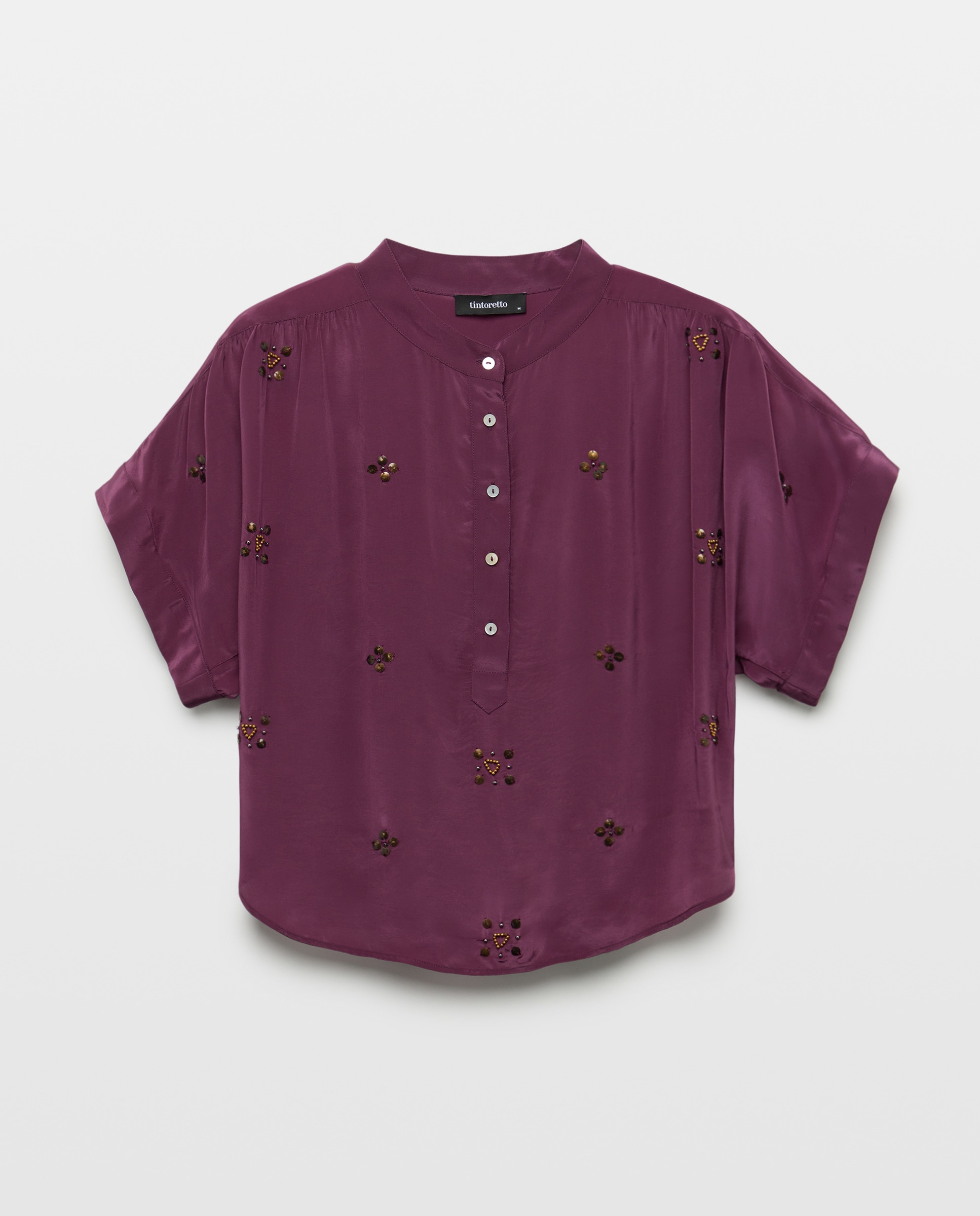 Blusa de Manga Curta com Detalhes Ameixa-5