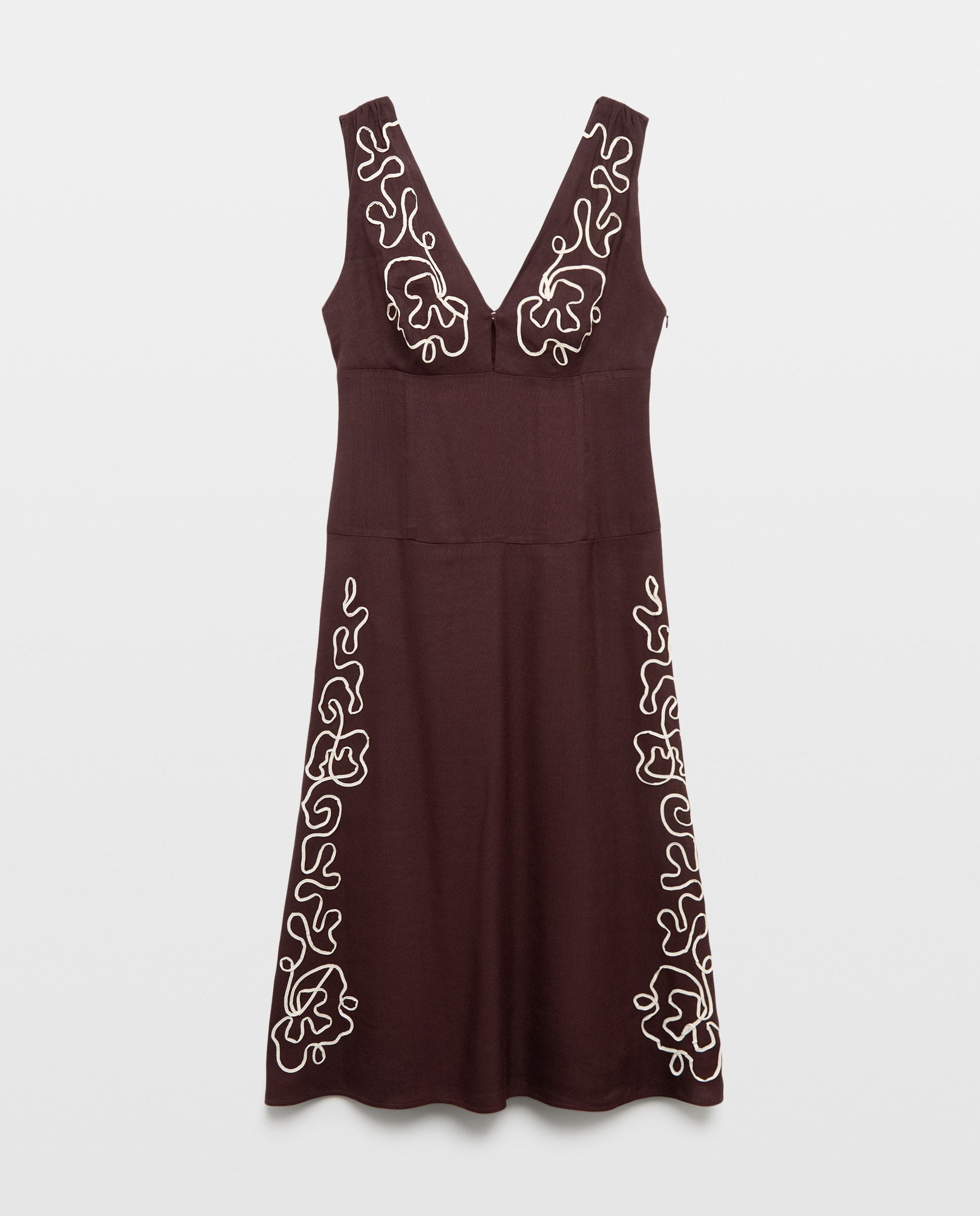 Vestido sem Mangas em Mistura de Linho com Bordados 291 Beringela-5