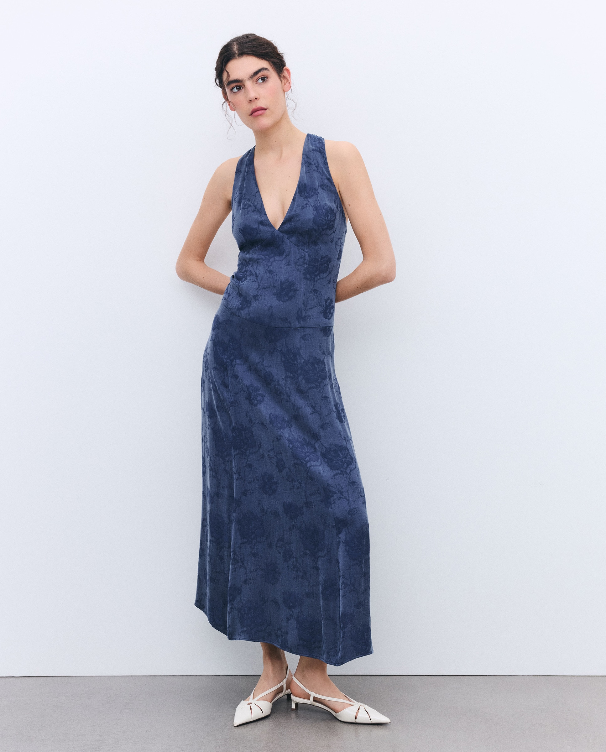 Vestido Comprido Jacquard 471 Índigo-1