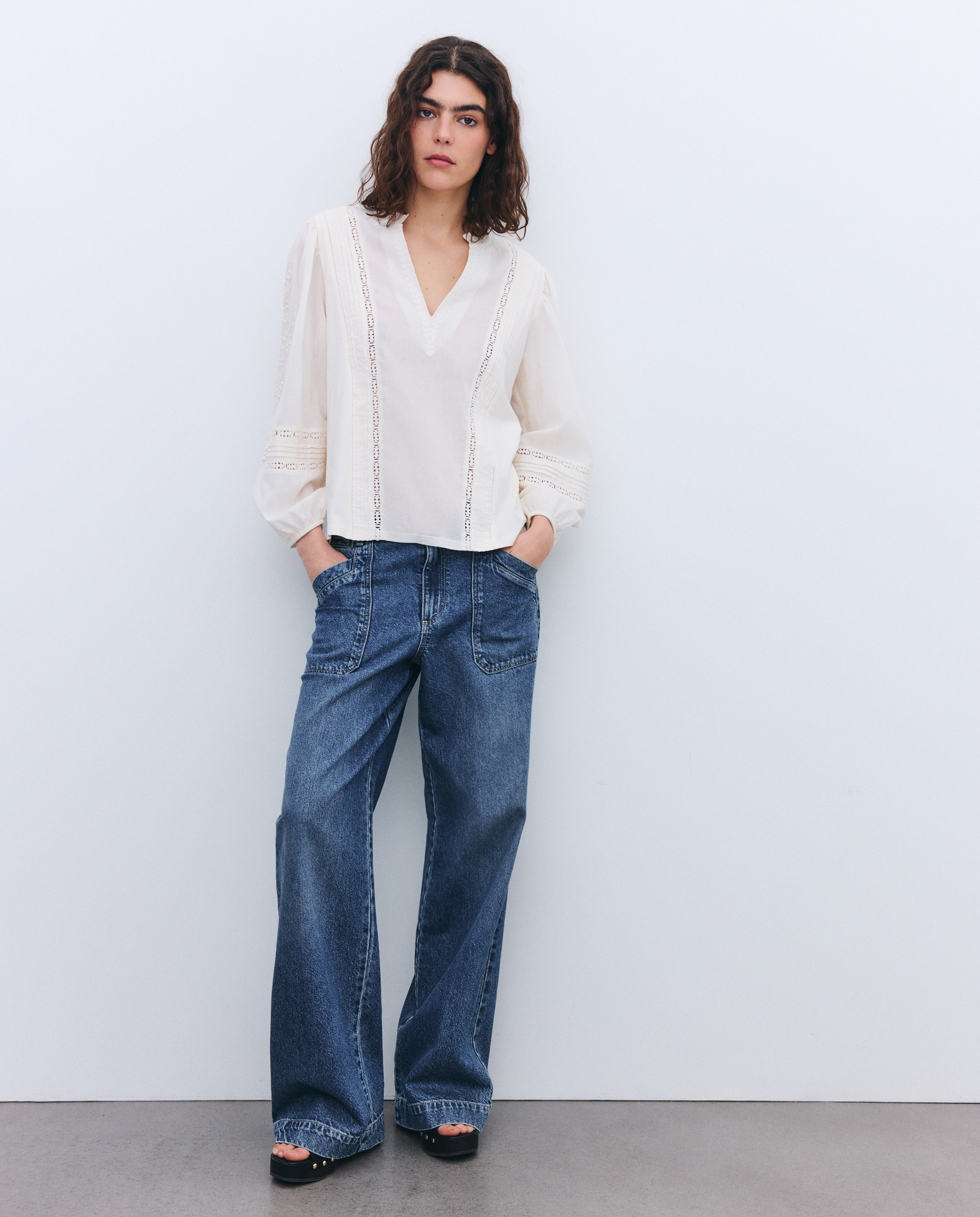 Blusa de Manga Comprida com Bordados Branco-marfim-4